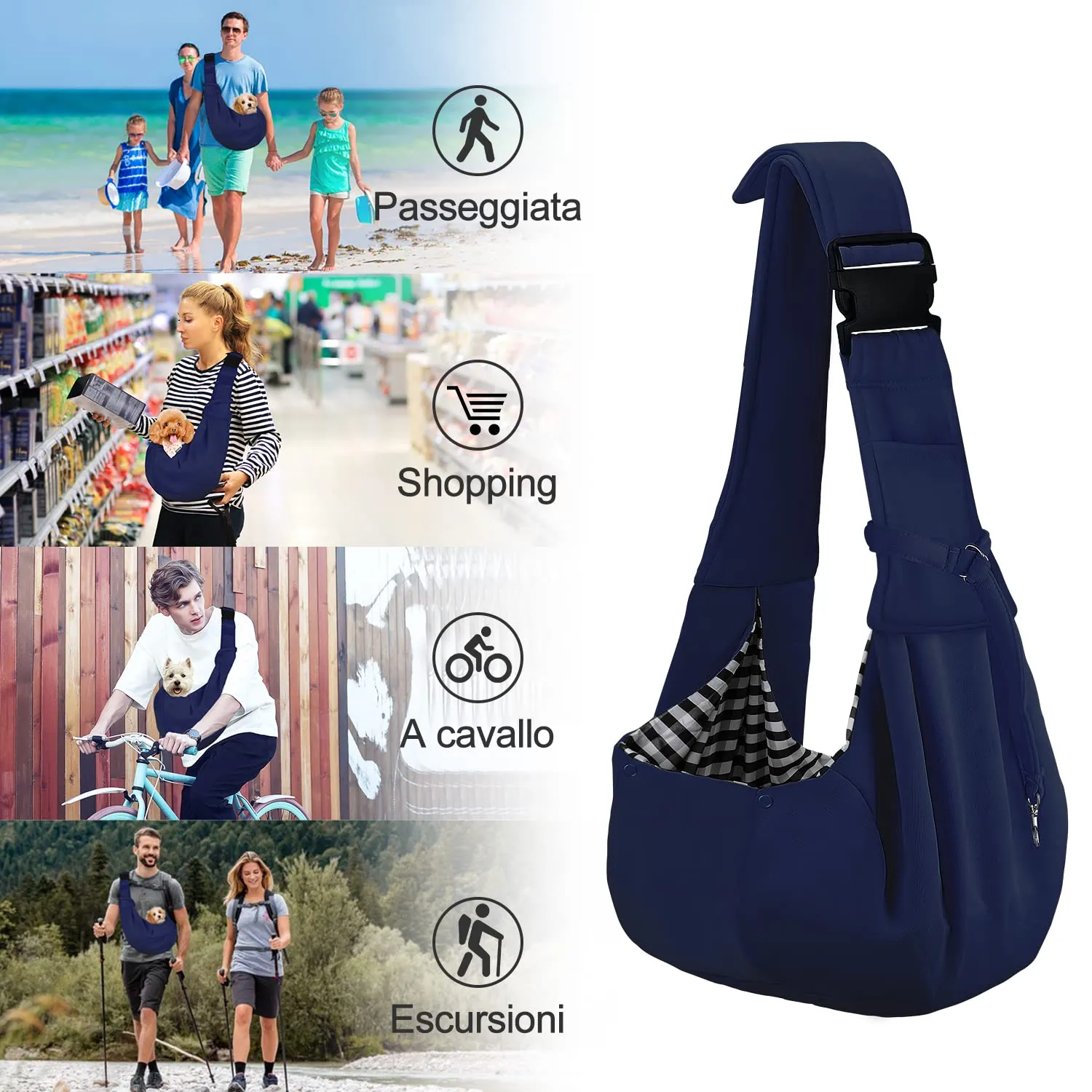 PETLOFT Reversibile Borsa Trasportino Zaino, Borsa da Trasporto per Cani Piccoli, Adjustable Borsa a Tracolla, Cross-Body Pet Sling Carrier con Gancio per Collare per Cane/Gatto Fino a 4.5kg - immagine 7