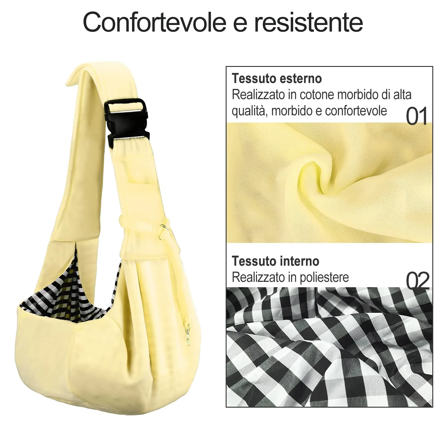 PETLOFT Reversibile Borsa Trasportino Zaino, Borsa da Trasporto per Cani Piccoli, Adjustable Borsa a Tracolla, Cross-Body Pet Sling Carrier con Gancio per Collare per Cane/Gatto Fino a 4.5kg - immagine 3