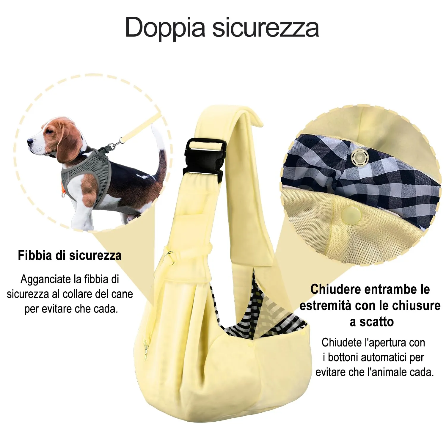 PETLOFT Reversibile Borsa Trasportino Zaino, Borsa da Trasporto per Cani Piccoli, Adjustable Borsa a Tracolla, Cross-Body Pet Sling Carrier con Gancio per Collare per Cane/Gatto Fino a 4.5kg - immagine 4
