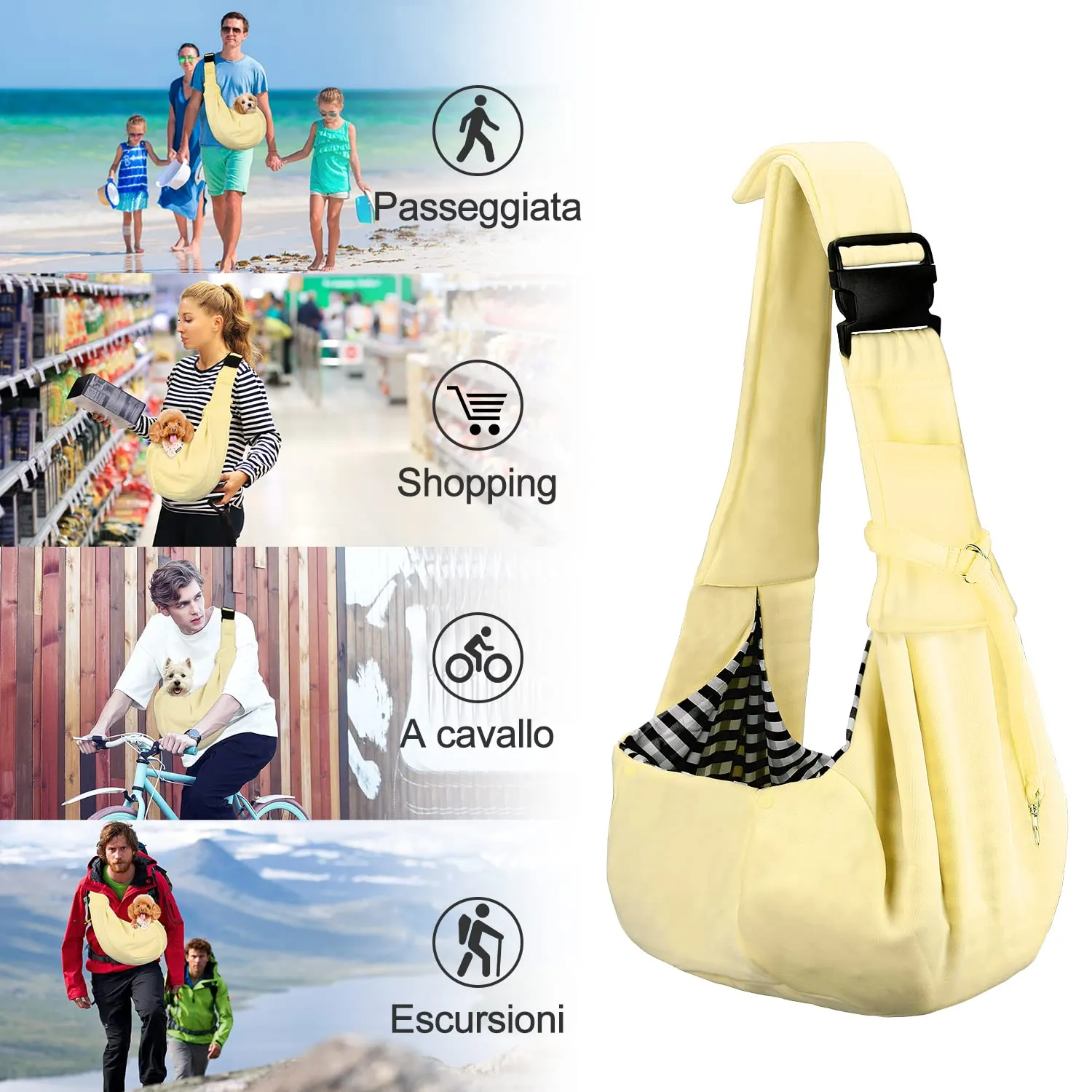 PETLOFT Reversibile Borsa Trasportino Zaino, Borsa da Trasporto per Cani Piccoli, Adjustable Borsa a Tracolla, Cross-Body Pet Sling Carrier con Gancio per Collare per Cane/Gatto Fino a 4.5kg - immagine 7