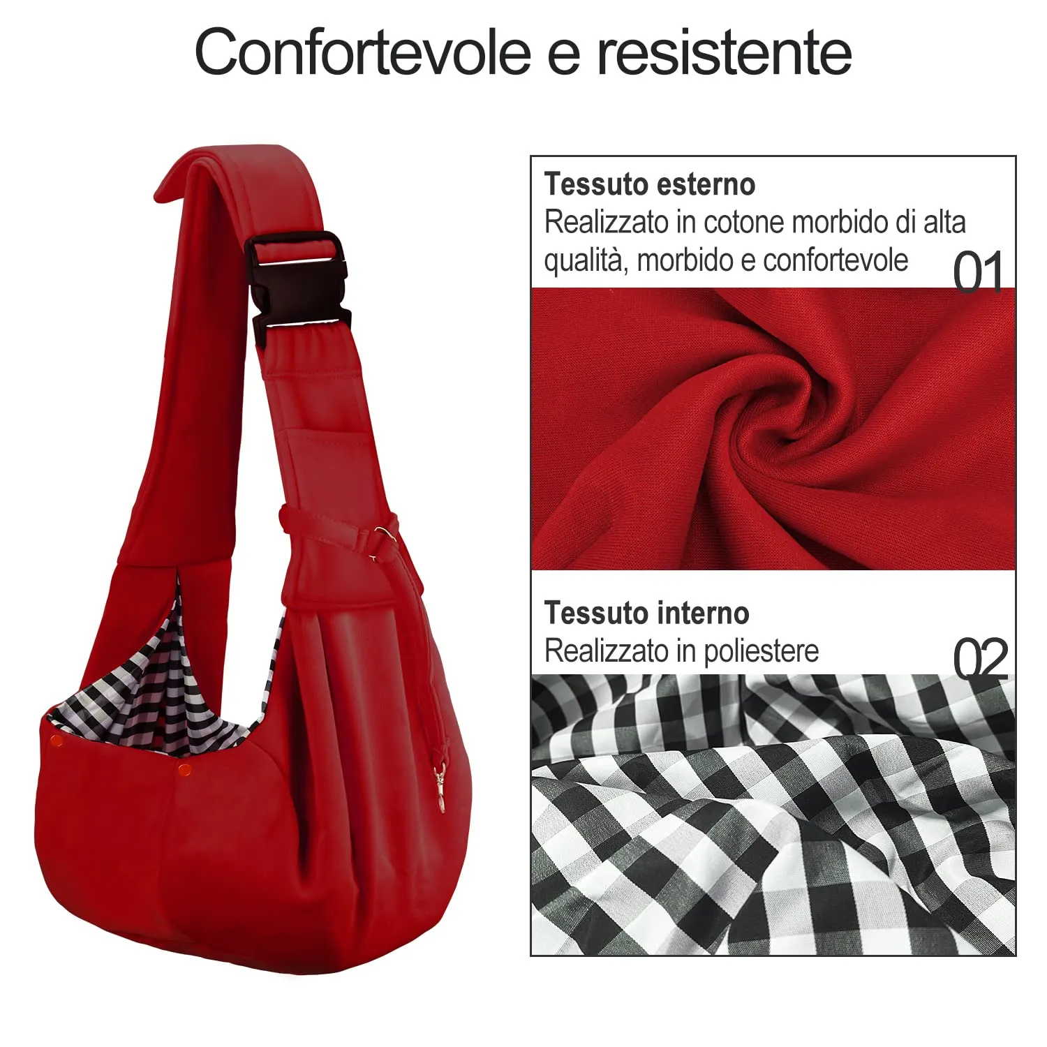 PETLOFT Reversibile Borsa Trasportino Zaino, Borsa da Trasporto per Cani Piccoli, Adjustable Borsa a Tracolla, Cross-Body Pet Sling Carrier con Gancio per Collare per Cane/Gatto Fino a 4.5kg - immagine 3