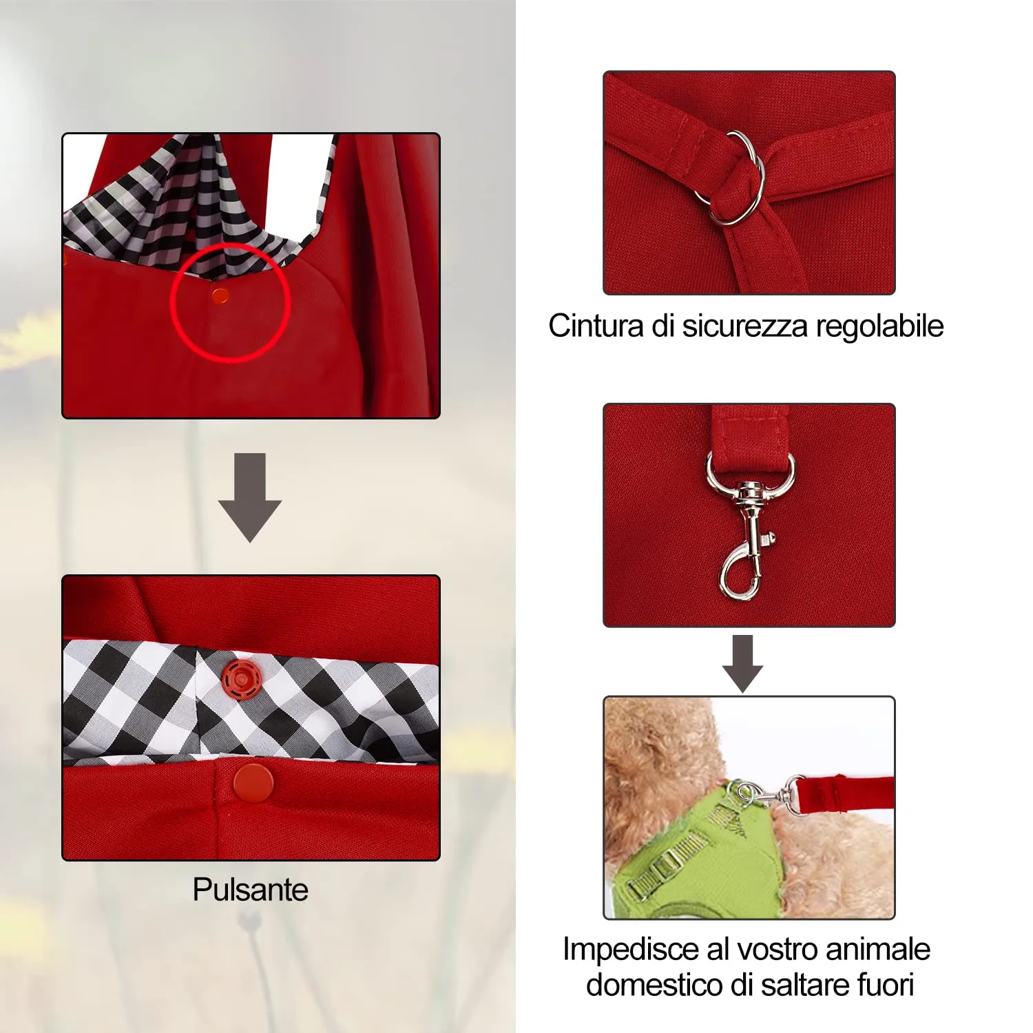 PETLOFT Reversibile Borsa Trasportino Zaino, Borsa da Trasporto per Cani Piccoli, Adjustable Borsa a Tracolla, Cross-Body Pet Sling Carrier con Gancio per Collare per Cane/Gatto Fino a 4.5kg - immagine 4