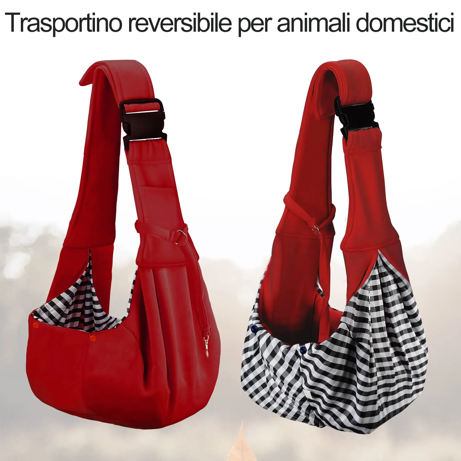 PETLOFT Reversibile Borsa Trasportino Zaino, Borsa da Trasporto per Cani Piccoli, Adjustable Borsa a Tracolla, Cross-Body Pet Sling Carrier con Gancio per Collare per Cane/Gatto Fino a 4.5kg - immagine 5