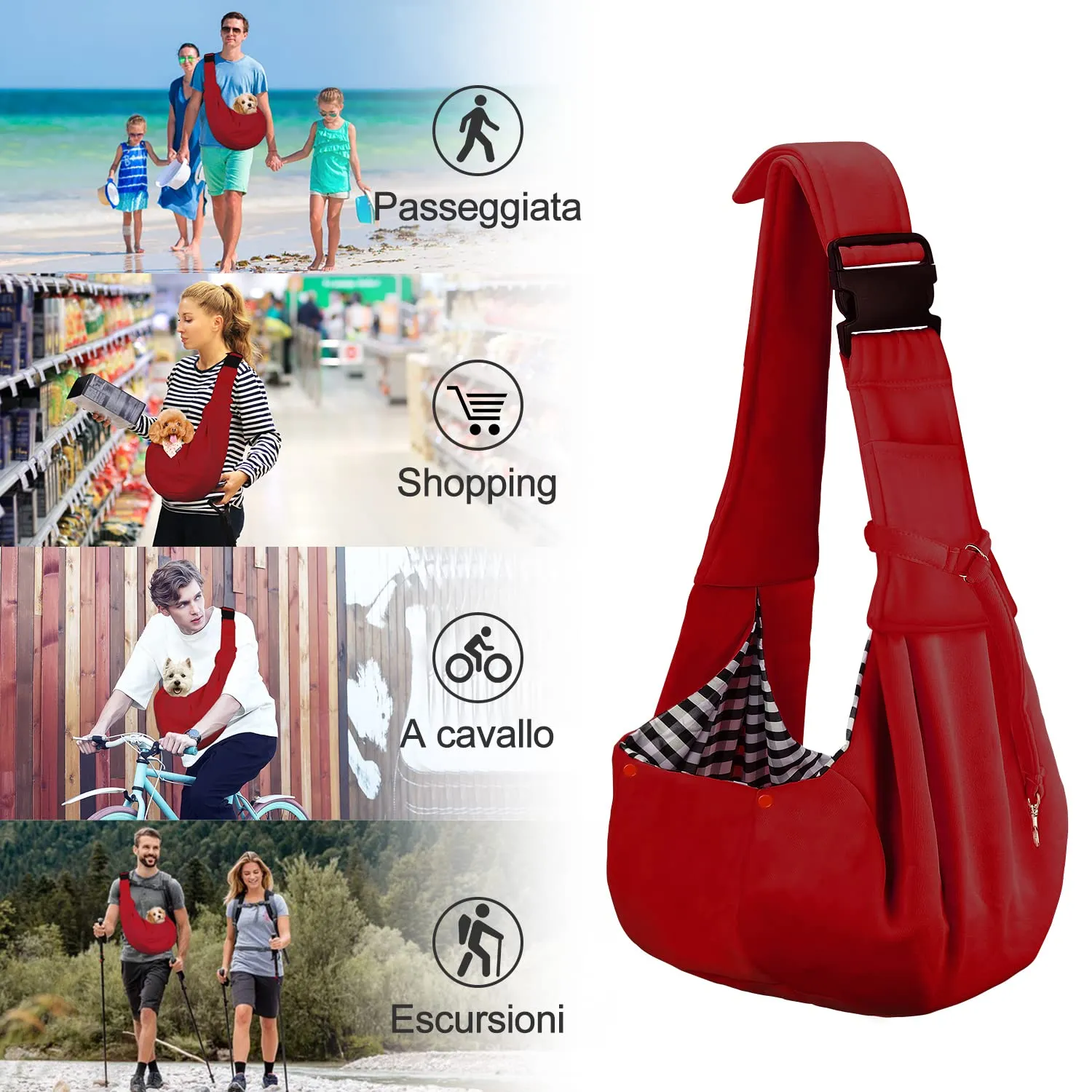 PETLOFT Reversibile Borsa Trasportino Zaino, Borsa da Trasporto per Cani Piccoli, Adjustable Borsa a Tracolla, Cross-Body Pet Sling Carrier con Gancio per Collare per Cane/Gatto Fino a 4.5kg - immagine 7