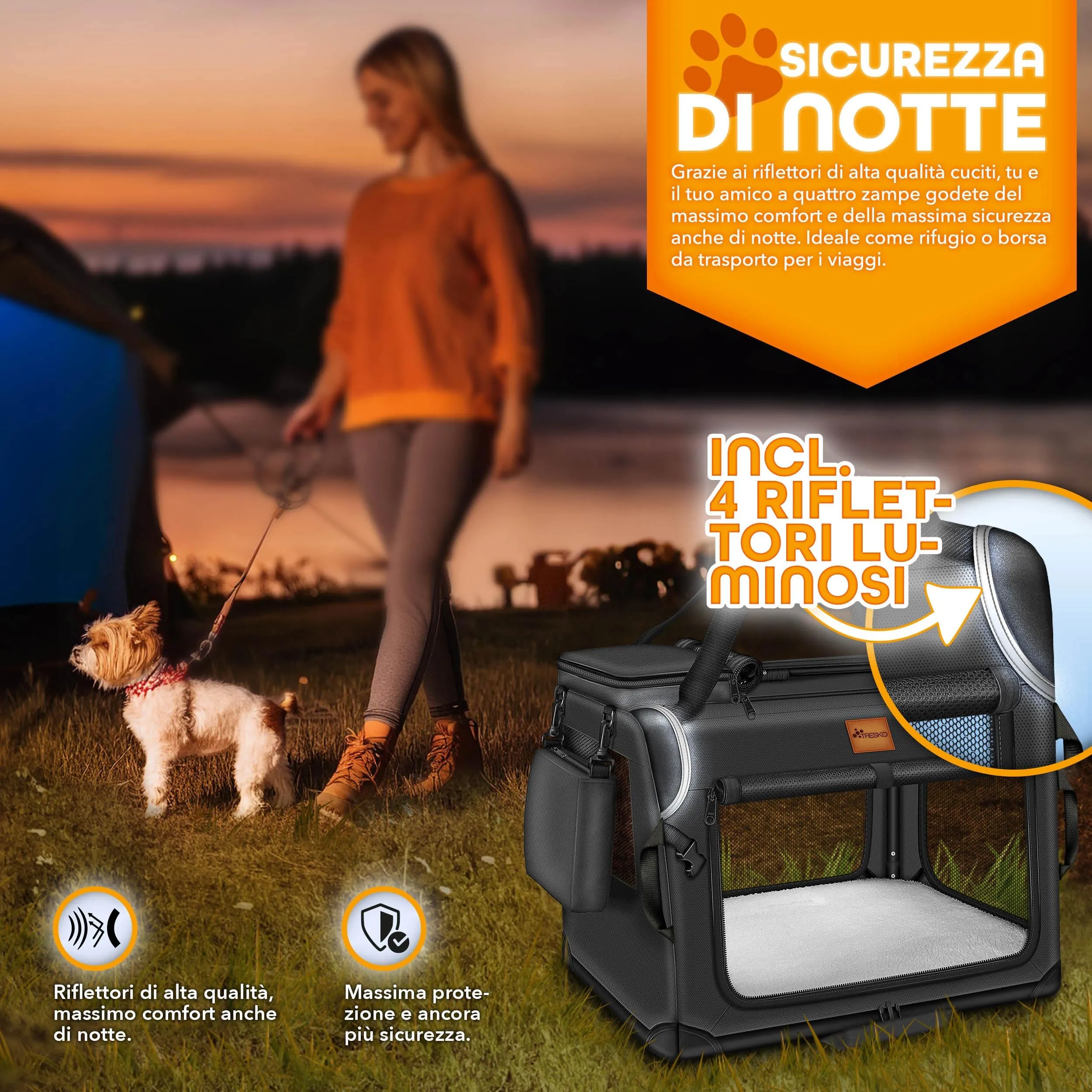 TRESKO® Box per cani pieghevole, con tappetino per mangiare e spatola, trasportino robusto per cani e gatti di piccola e grande taglia, S (50 x 34 x 34 cm), nero - immagine 8