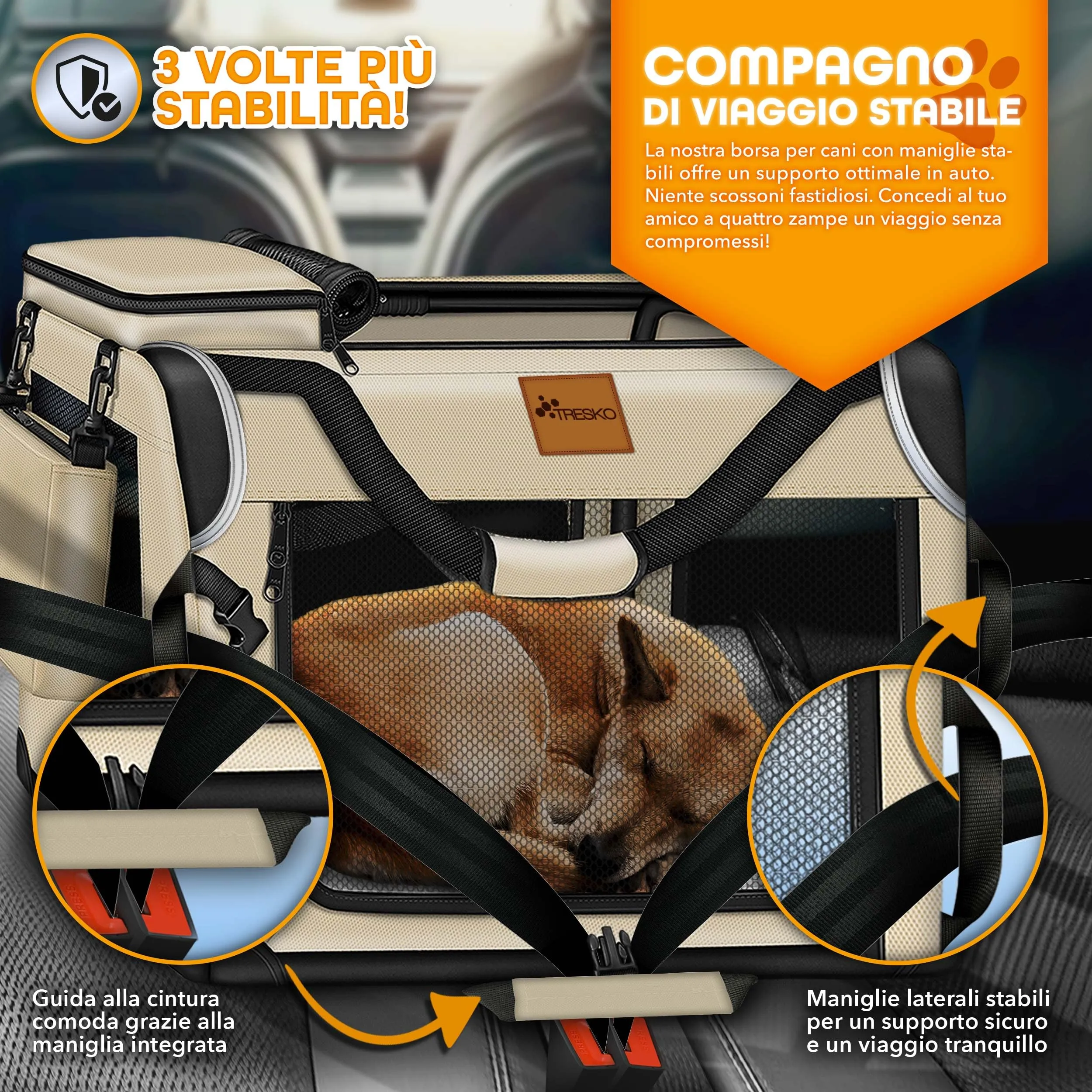 TRESKO® Box Pieghevole per Cani e Gatti con Tappetino, Spatola e Riflettori L 70 x 52 x 52 cm | Trasportino per Animali di Piccola e Grande Taglia | Borsa Robusta - immagine 9