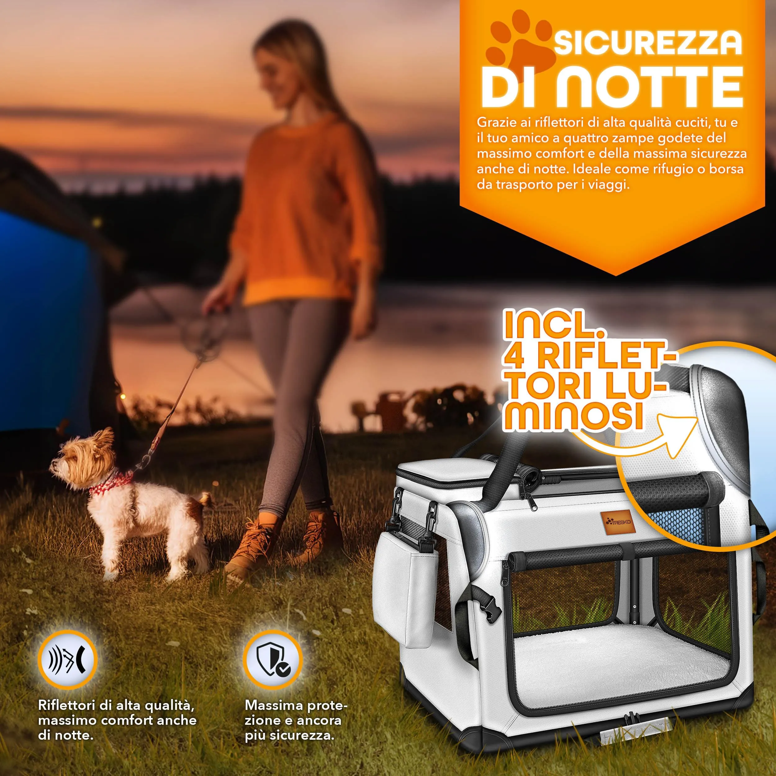 TRESKO® Box per cani pieghevole, con tappetino per mangiare e spatola, trasportino robusto per cani e gatti di piccola e grande taglia, S (50 x 34 x 34 cm), grigio - immagine 8