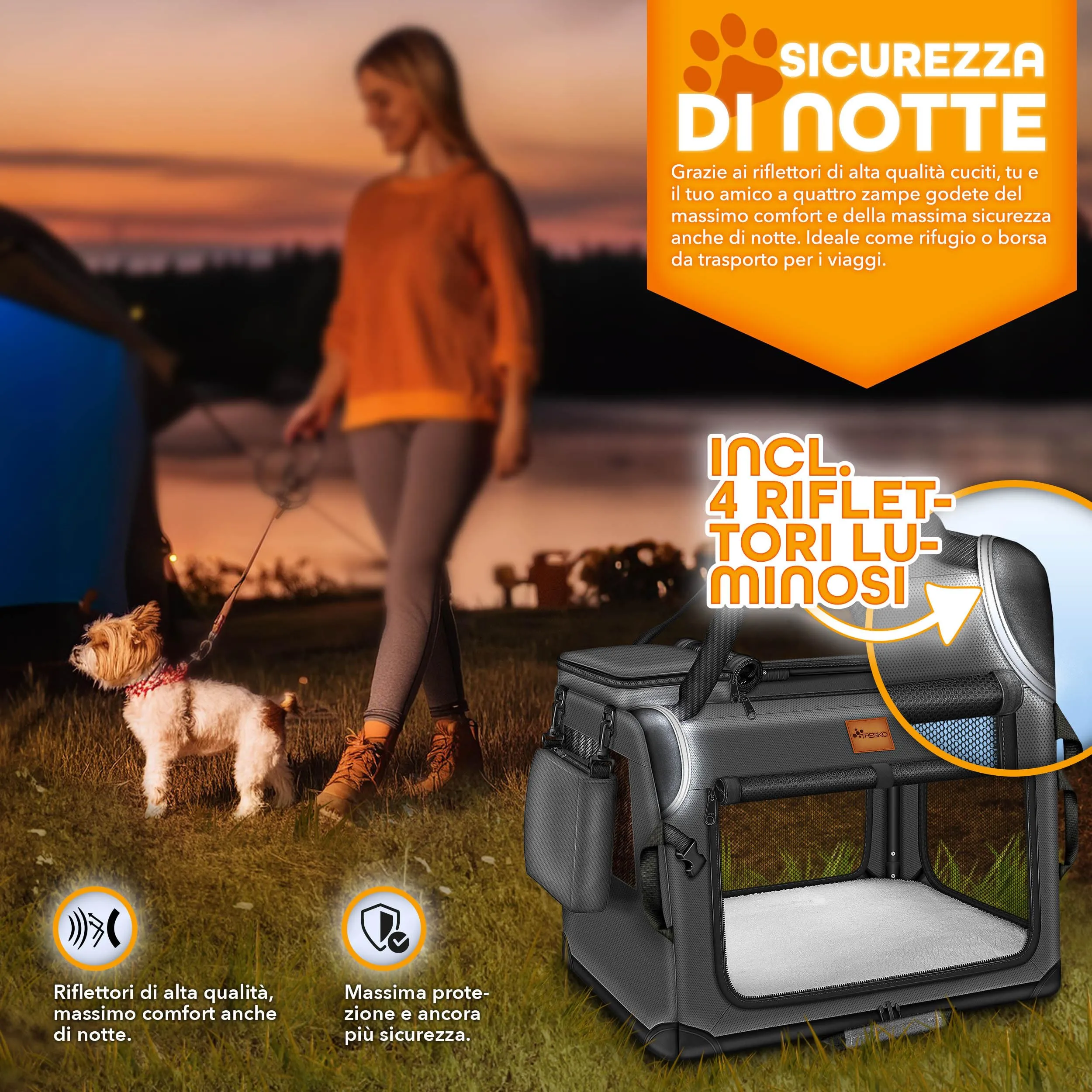 TRESKO® Box pieghevole per cani con tappetino per perdite, spatola e riflettori XXL 92 x 63 x 63 cm trasportino per cani e gatti, borsa per cani robusta robusta - immagine 8