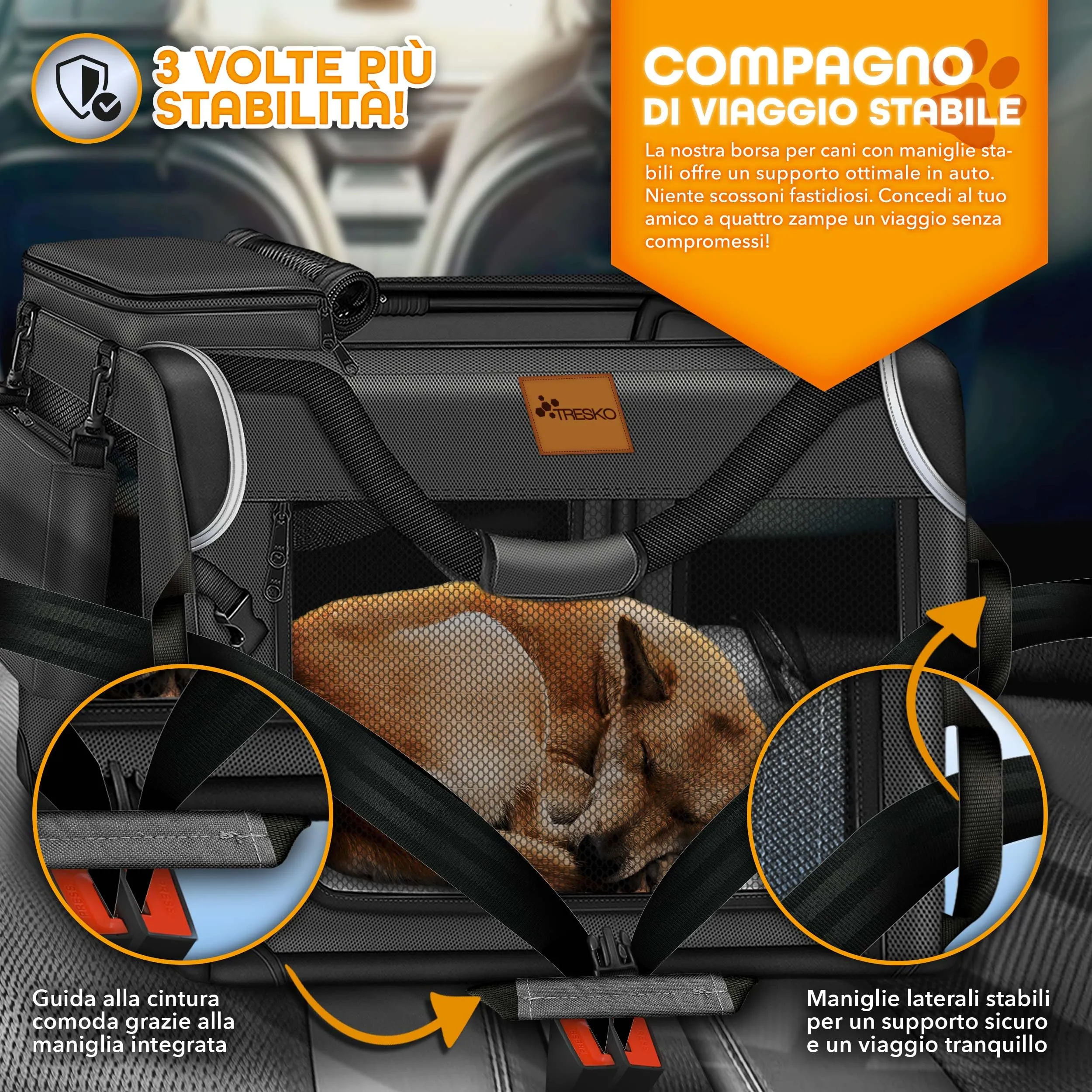 TRESKO® Box pieghevole per cani con tappetino per perdite, spatola e riflettori XXL 92 x 63 x 63 cm trasportino per cani e gatti, borsa per cani robusta robusta - immagine 9