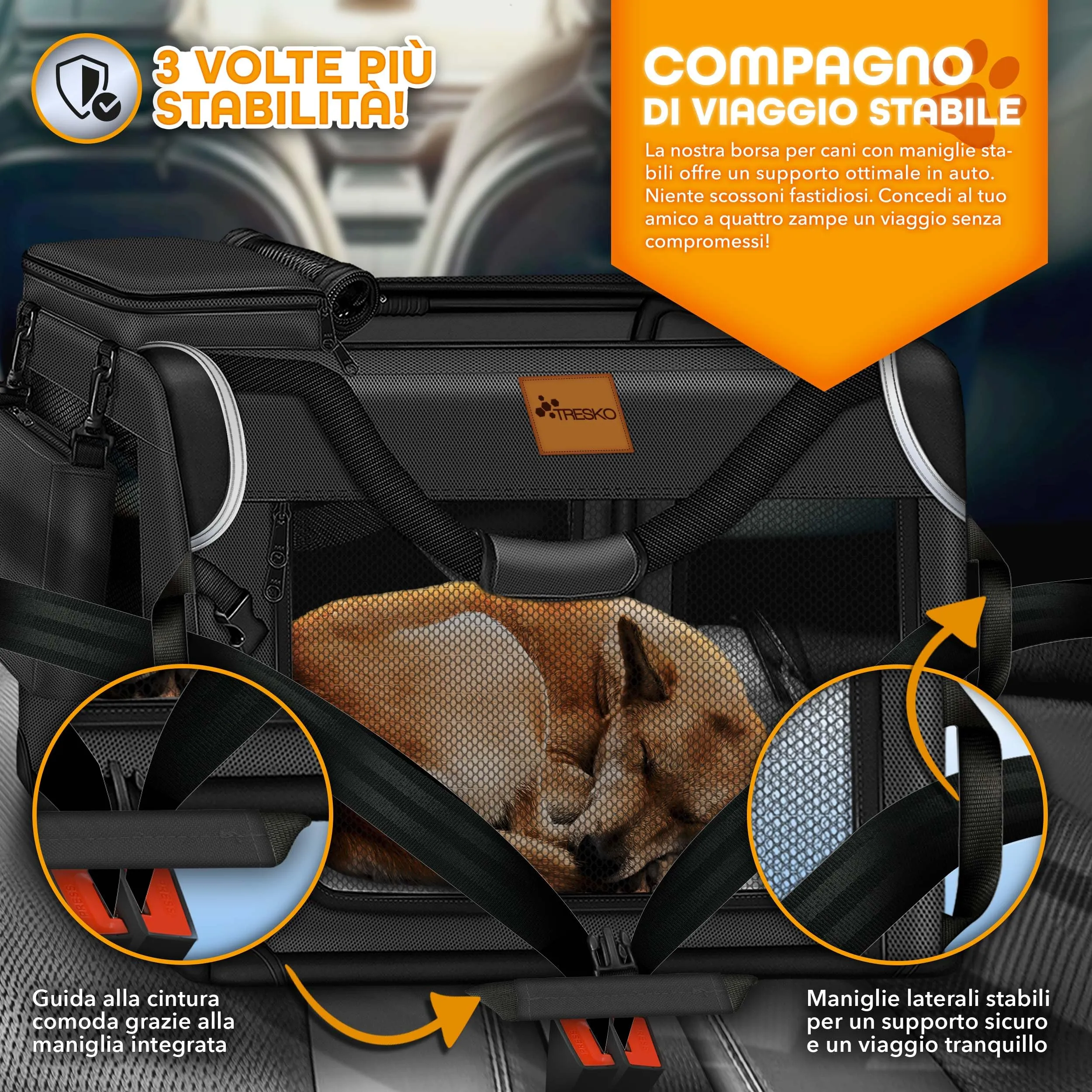 TRESKO® Box per cani pieghevole, con tappetino per mangiare e spatola, trasportino robusto per cani e gatti di piccola e grande taglia, M (61 x 42 x 42 cm), nero - immagine 9