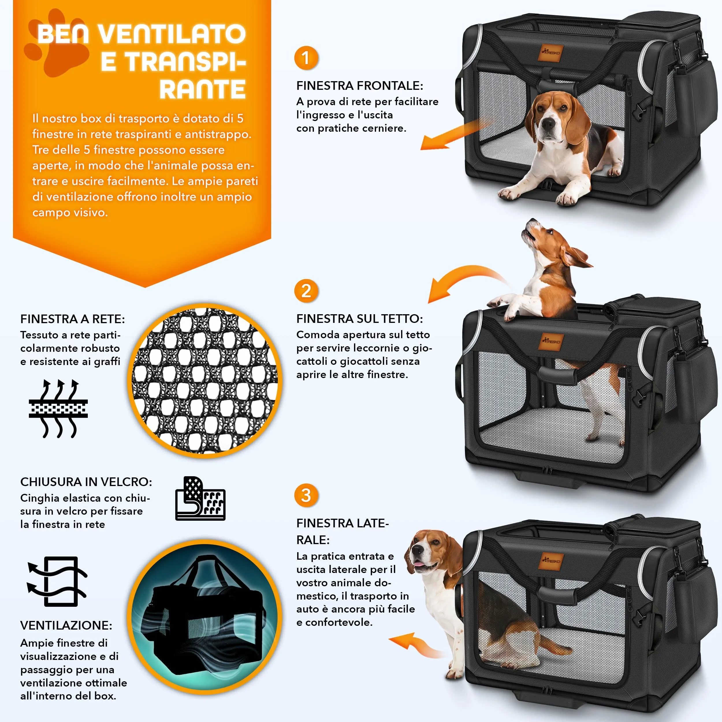 TRESKO® Box pieghevole per cani con tappetino e spatola XXL 92 x 63 x 63 cm | trasportino per cani e gatti | trasportino per cani di piccola taglia e grande | borsa per cani robusta nera, Nero - immagine 4