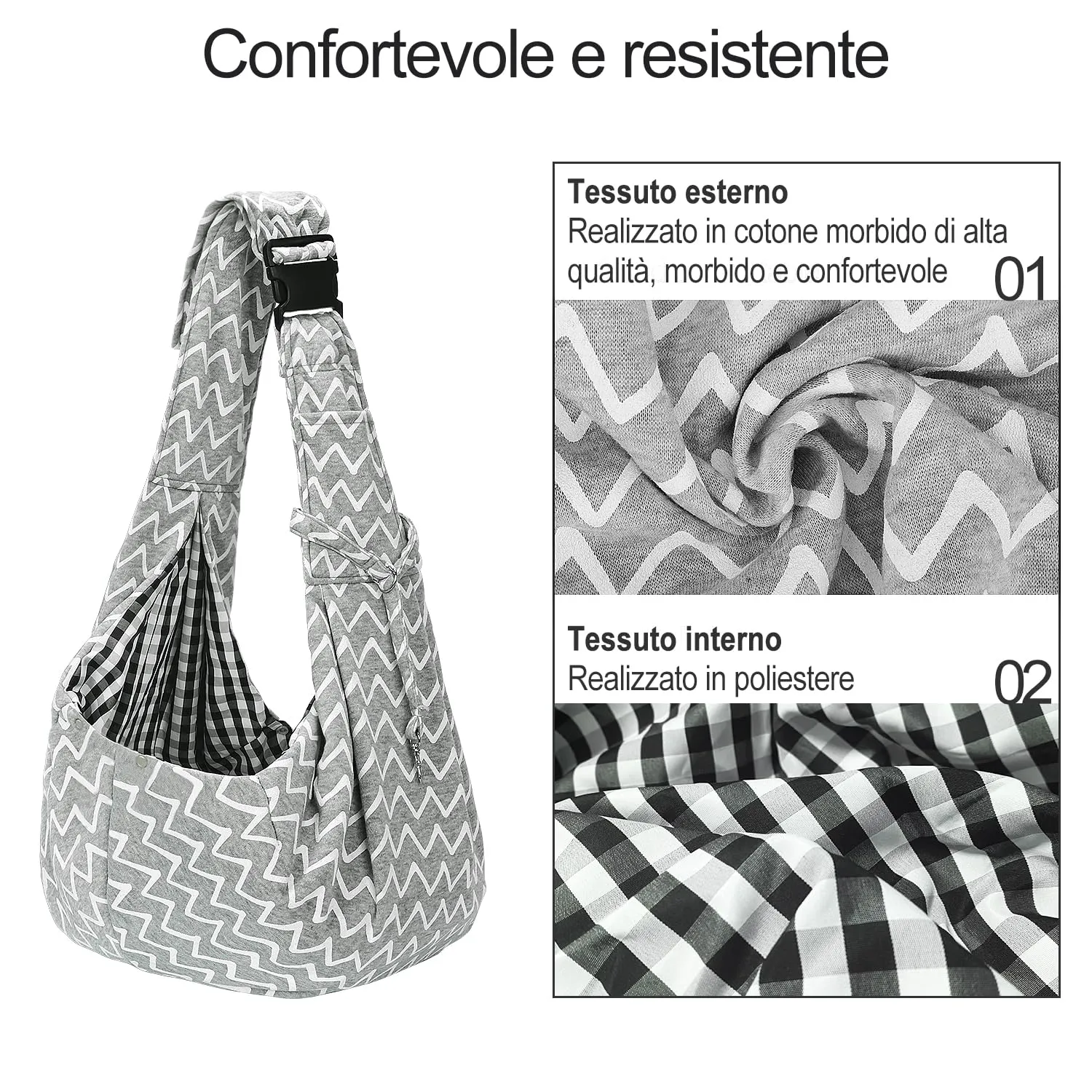 PETLOFT Reversibile Borsa Trasportino Zaino, Borsa da Trasporto per Cani Piccoli, Adjustable Borsa a Tracolla, Cross-Body Pet Sling Carrier con Gancio per Collare per Cane/Gatto Fino a 4.5kg - immagine 3
