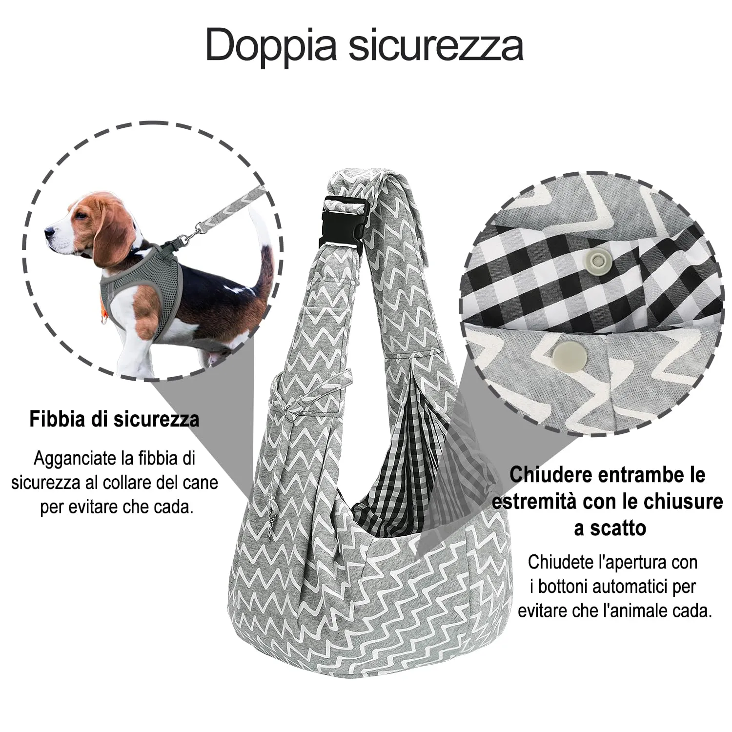PETLOFT Reversibile Borsa Trasportino Zaino, Borsa da Trasporto per Cani Piccoli, Adjustable Borsa a Tracolla, Cross-Body Pet Sling Carrier con Gancio per Collare per Cane/Gatto Fino a 4.5kg - immagine 4
