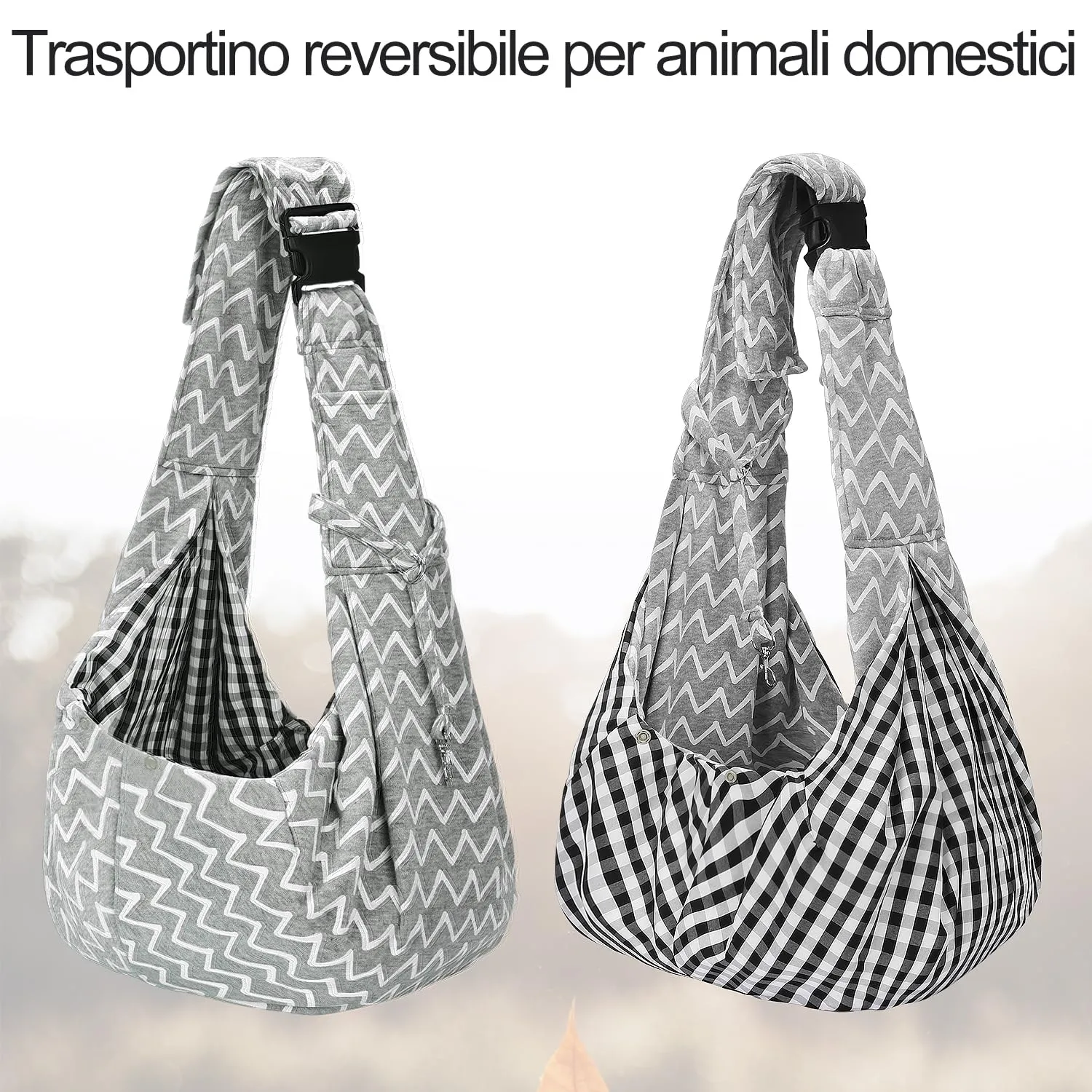 PETLOFT Reversibile Borsa Trasportino Zaino, Borsa da Trasporto per Cani Piccoli, Adjustable Borsa a Tracolla, Cross-Body Pet Sling Carrier con Gancio per Collare per Cane/Gatto Fino a 4.5kg - immagine 5