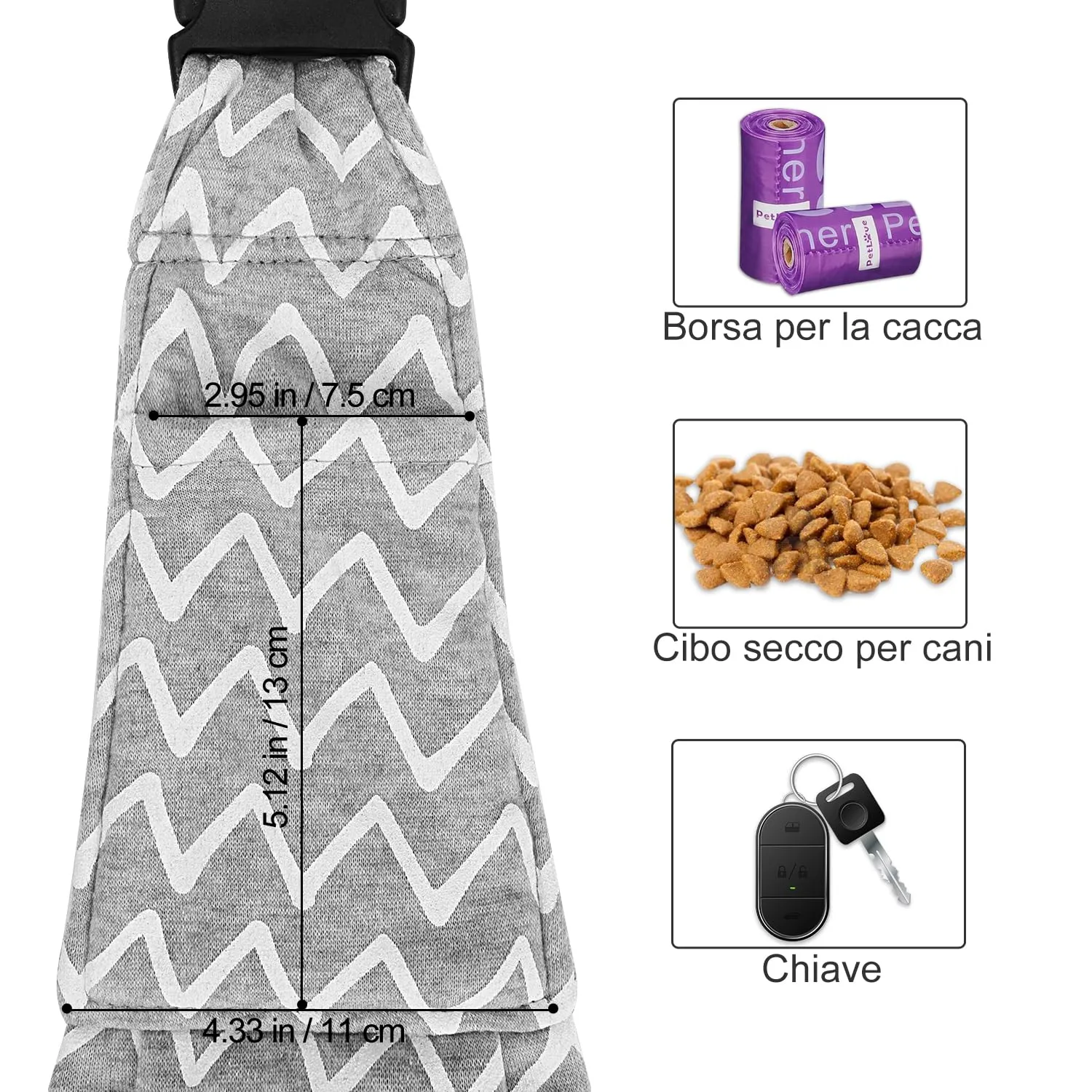 PETLOFT Reversibile Borsa Trasportino Zaino, Borsa da Trasporto per Cani Piccoli, Adjustable Borsa a Tracolla, Cross-Body Pet Sling Carrier con Gancio per Collare per Cane/Gatto Fino a 4.5kg - immagine 6