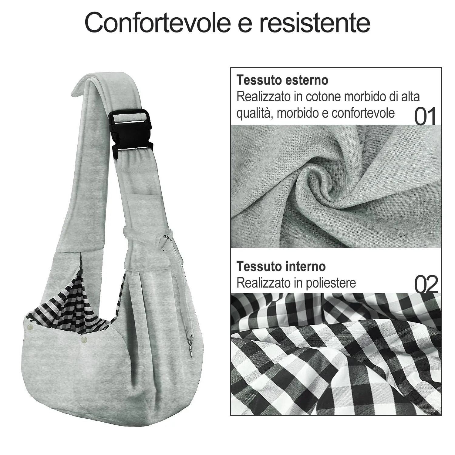 PETLOFT Reversibile Borsa Trasportino Zaino, Borsa da Trasporto per Cani Piccoli, Adjustable Borsa a Tracolla, Cross-Body Pet Sling Carrier con Gancio per Collare per Cane/Gatto Fino a 4.5kg - immagine 3