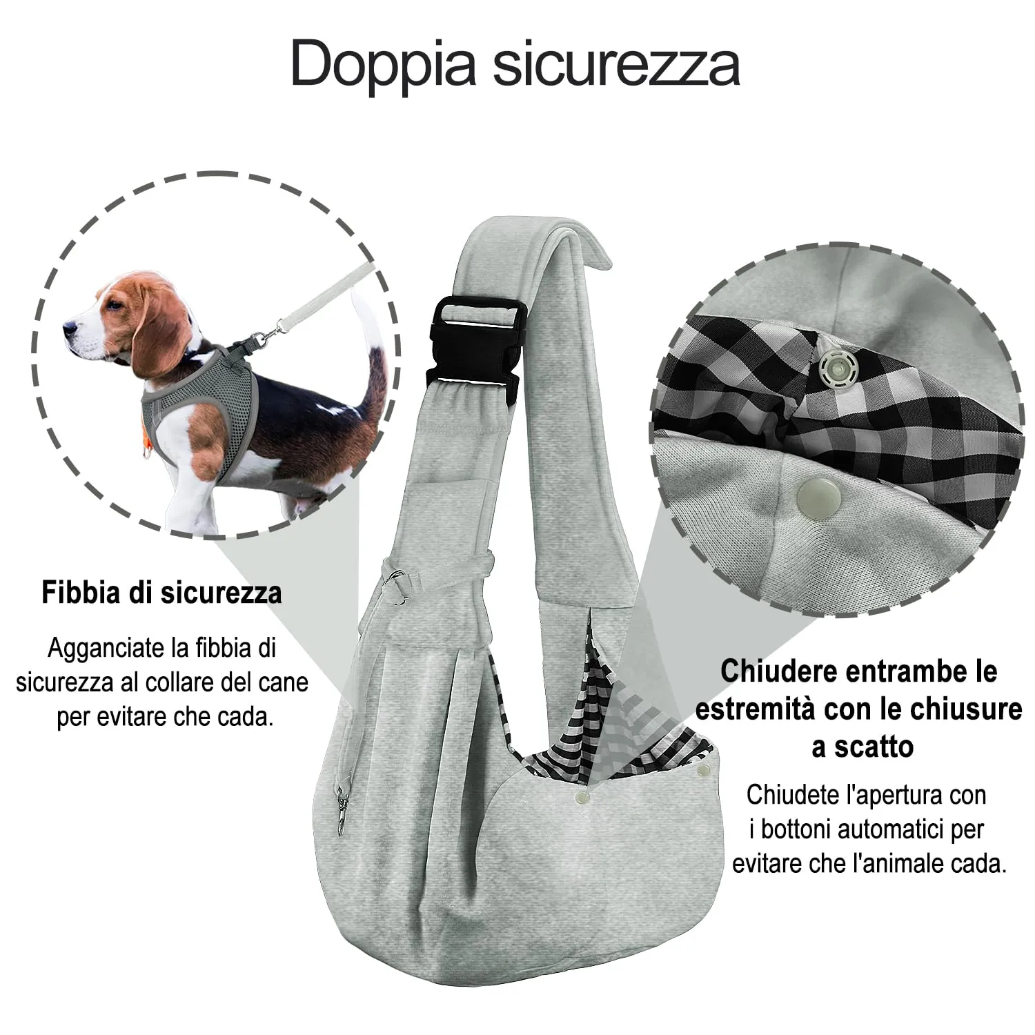 PETLOFT Reversibile Borsa Trasportino Zaino, Borsa da Trasporto per Cani Piccoli, Adjustable Borsa a Tracolla, Cross-Body Pet Sling Carrier con Gancio per Collare per Cane/Gatto Fino a 4.5kg - immagine 4