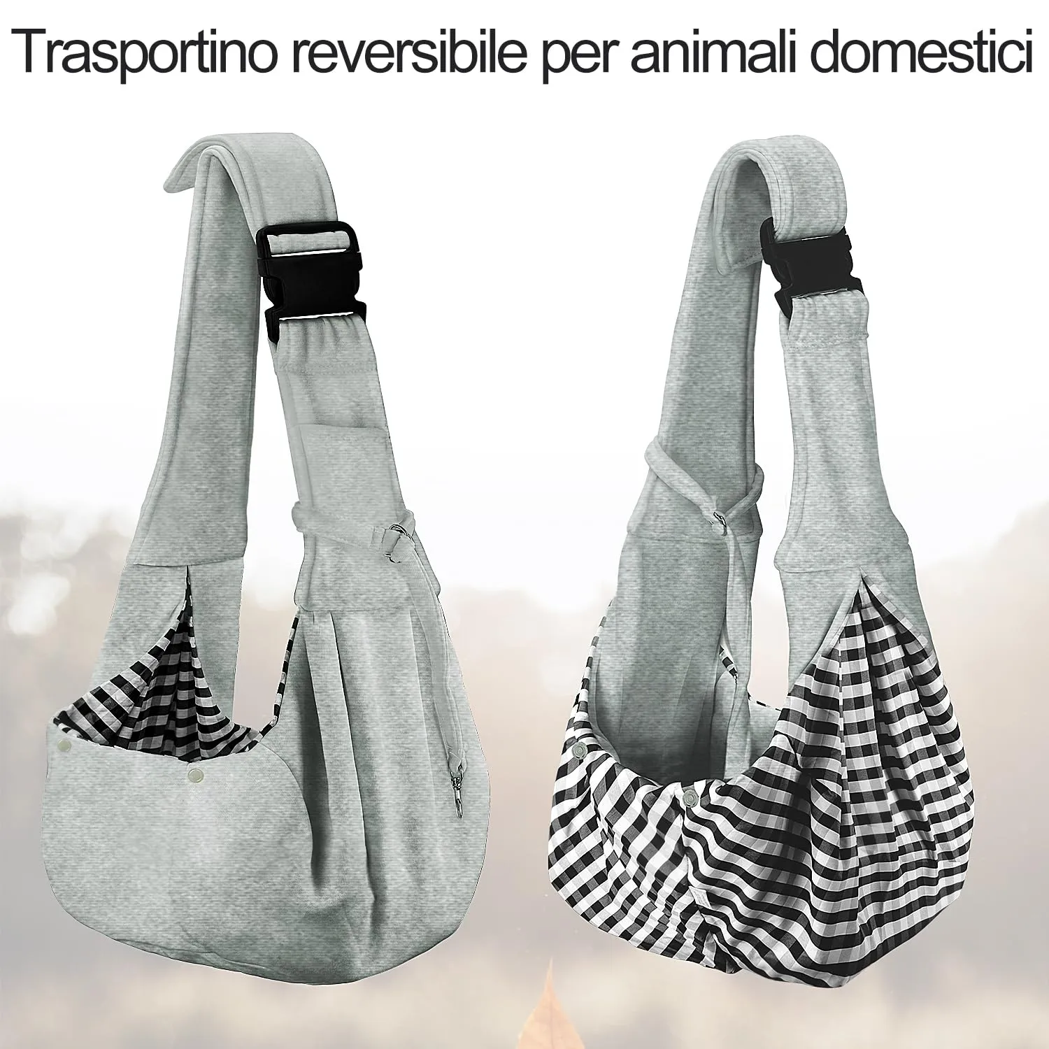 PETLOFT Reversibile Borsa Trasportino Zaino, Borsa da Trasporto per Cani Piccoli, Adjustable Borsa a Tracolla, Cross-Body Pet Sling Carrier con Gancio per Collare per Cane/Gatto Fino a 4.5kg - immagine 5