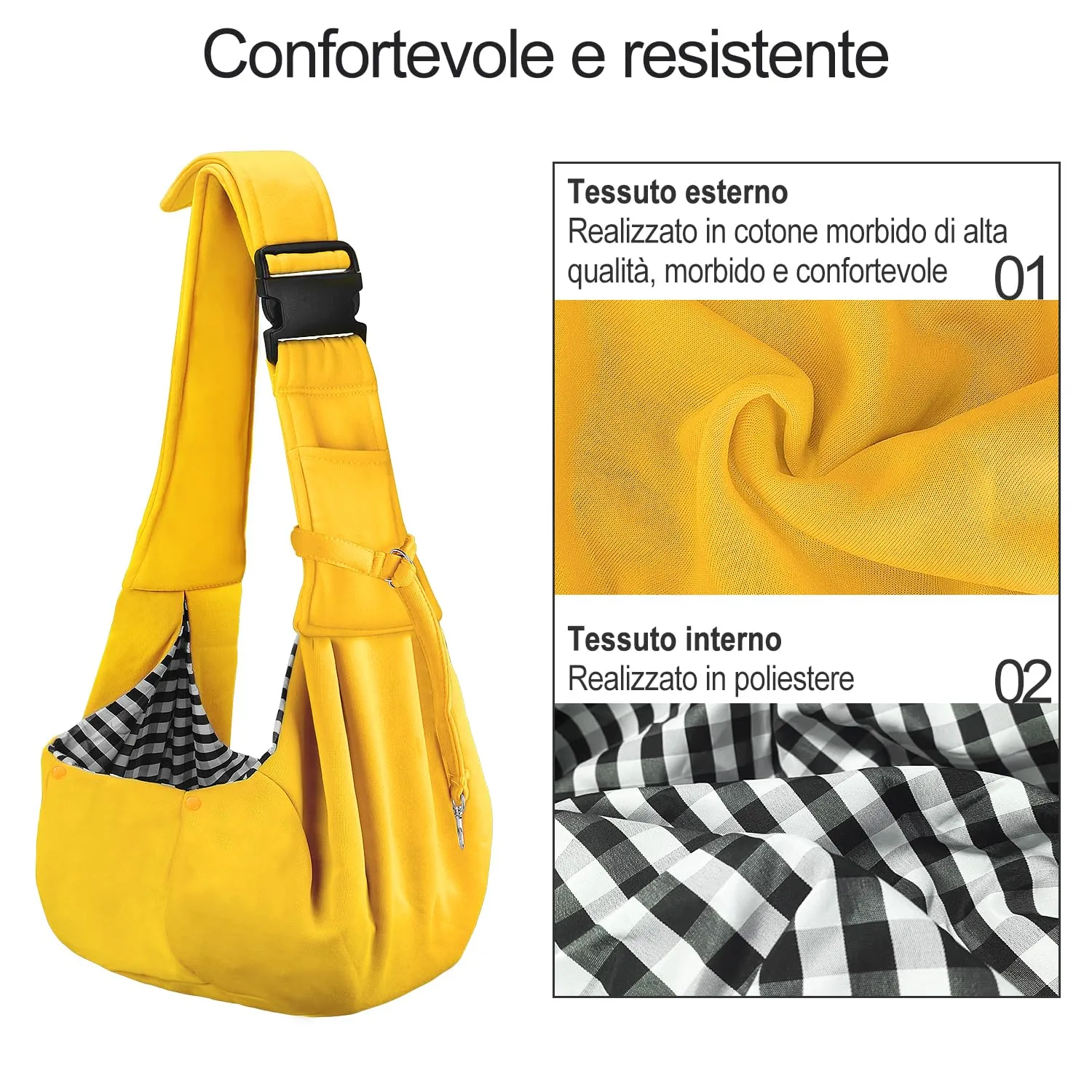 PETLOFT Reversibile Borsa Trasportino Zaino, Borsa da Trasporto per Cani Piccoli, Adjustable Borsa a Tracolla, Cross-Body Pet Sling Carrier con Gancio per Collare per Cane/Gatto Fino a 4.5kg - immagine 3