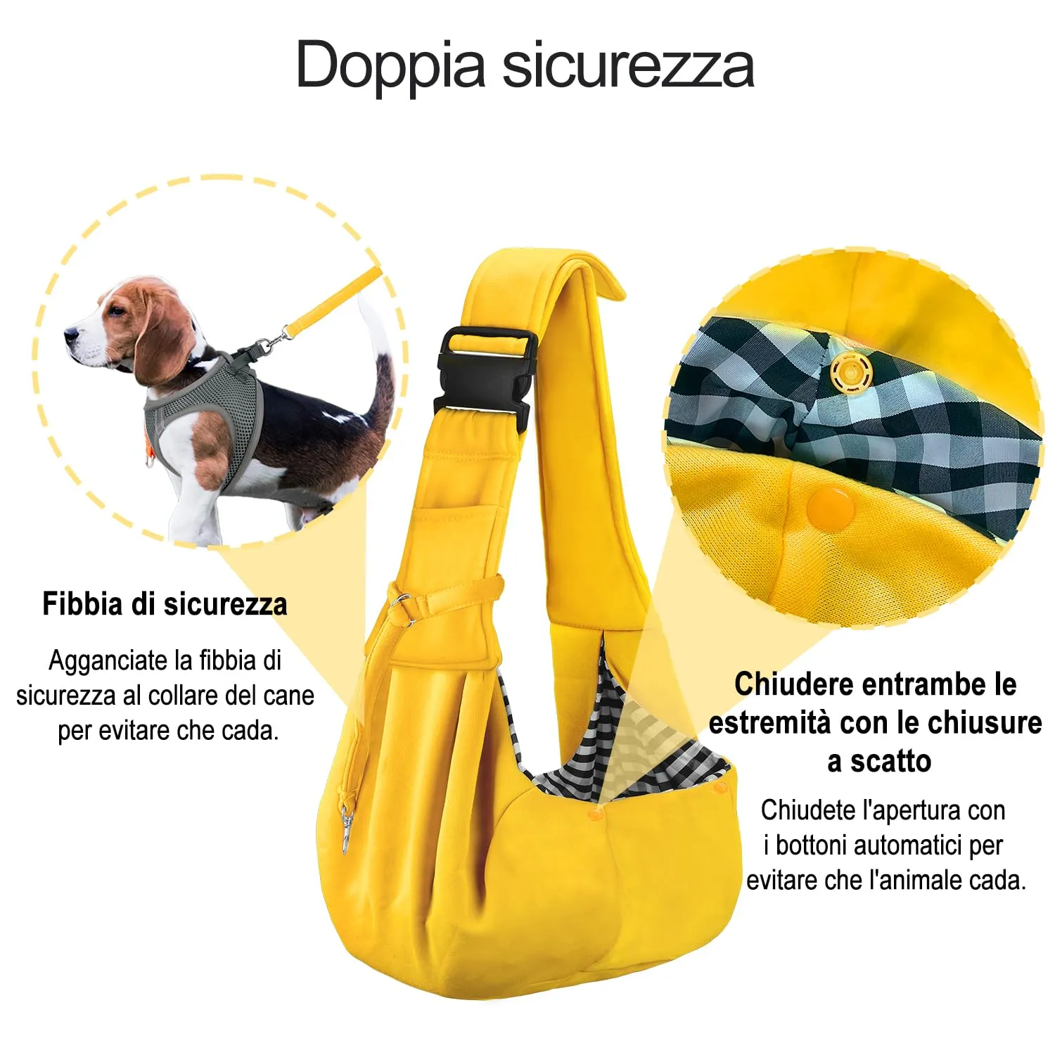 PETLOFT Reversibile Borsa Trasportino Zaino, Borsa da Trasporto per Cani Piccoli, Adjustable Borsa a Tracolla, Cross-Body Pet Sling Carrier con Gancio per Collare per Cane/Gatto Fino a 4.5kg - immagine 4