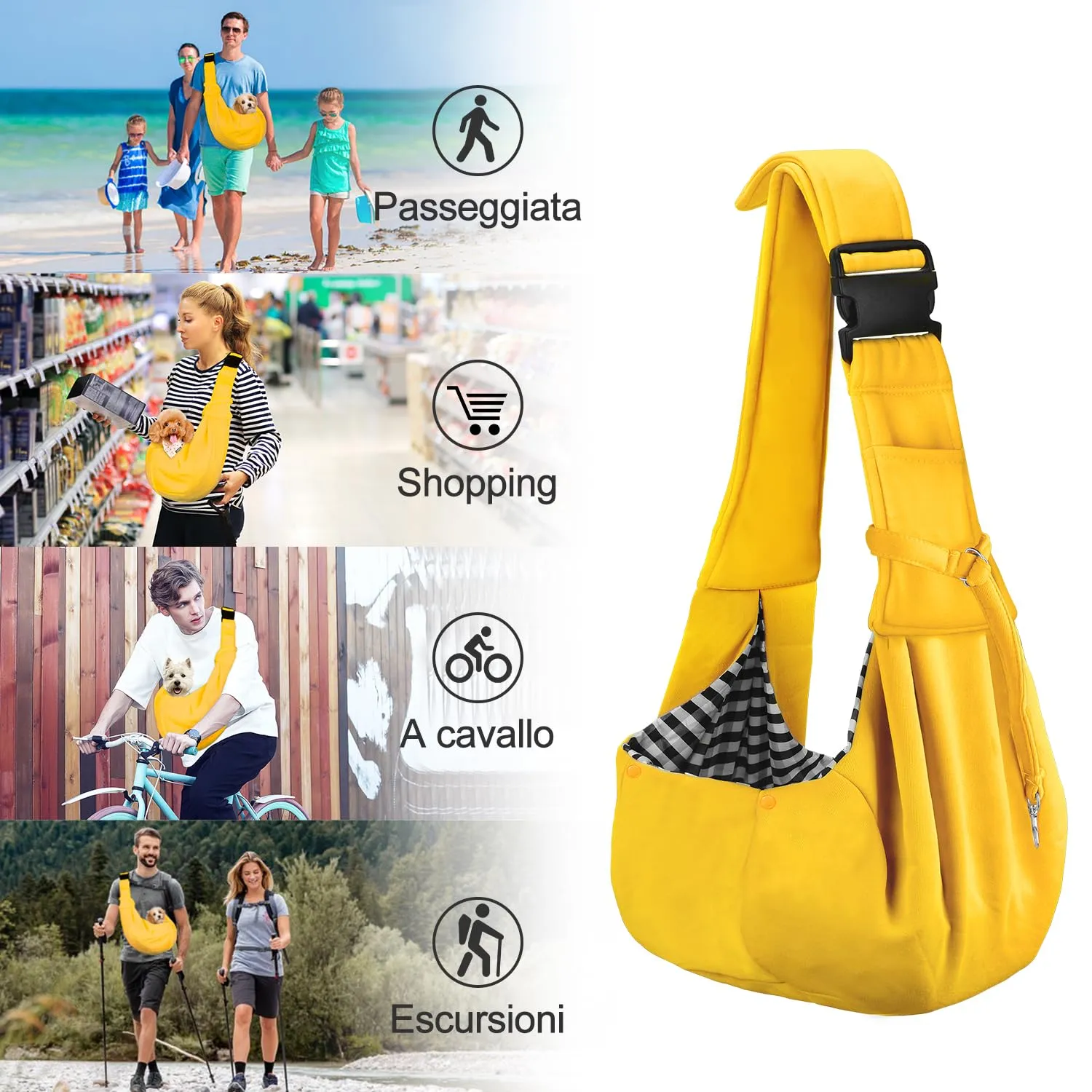 PETLOFT Reversibile Borsa Trasportino Zaino, Borsa da Trasporto per Cani Piccoli, Adjustable Borsa a Tracolla, Cross-Body Pet Sling Carrier con Gancio per Collare per Cane/Gatto Fino a 4.5kg - immagine 7