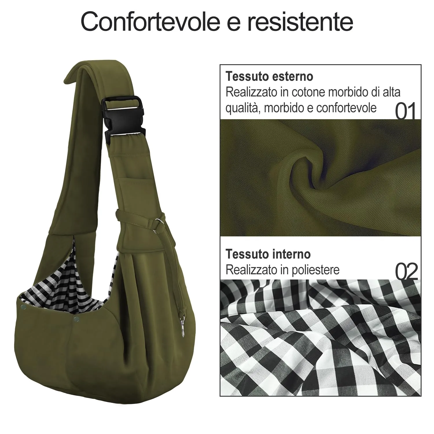 PETLOFT Reversibile Borsa Trasportino Zaino, Borsa da Trasporto per Cani Piccoli, Adjustable Borsa a Tracolla, Cross-Body Pet Sling Carrier con Gancio per Collare per Cane/Gatto Fino a 4.5kg - immagine 3