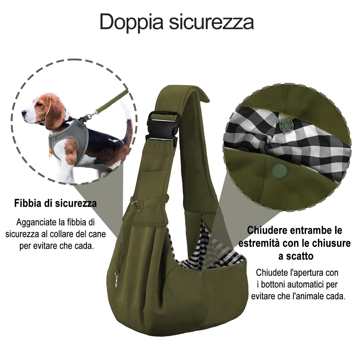 PETLOFT Reversibile Borsa Trasportino Zaino, Borsa da Trasporto per Cani Piccoli, Adjustable Borsa a Tracolla, Cross-Body Pet Sling Carrier con Gancio per Collare per Cane/Gatto Fino a 4.5kg - immagine 4