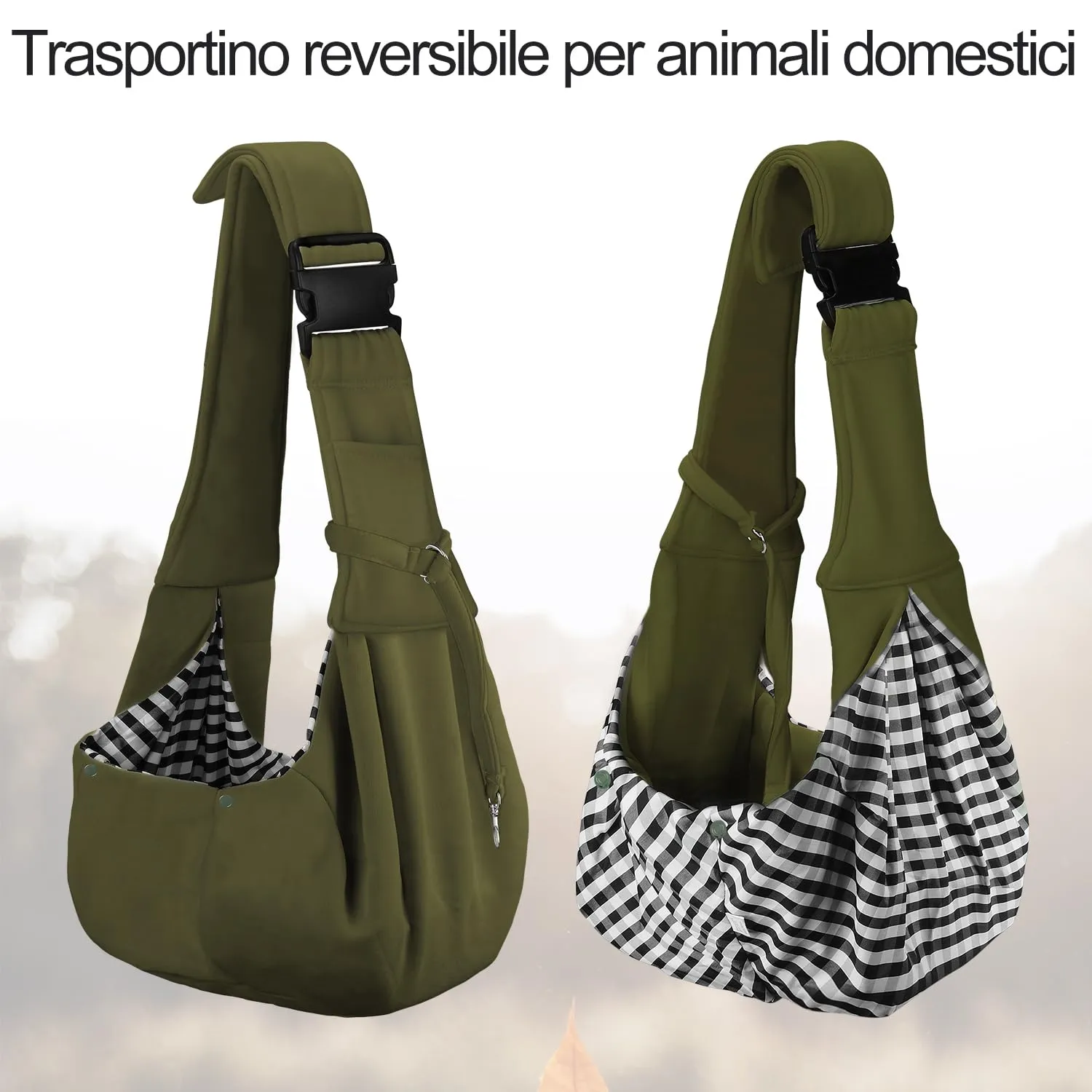 PETLOFT Reversibile Borsa Trasportino Zaino, Borsa da Trasporto per Cani Piccoli, Adjustable Borsa a Tracolla, Cross-Body Pet Sling Carrier con Gancio per Collare per Cane/Gatto Fino a 4.5kg - immagine 5