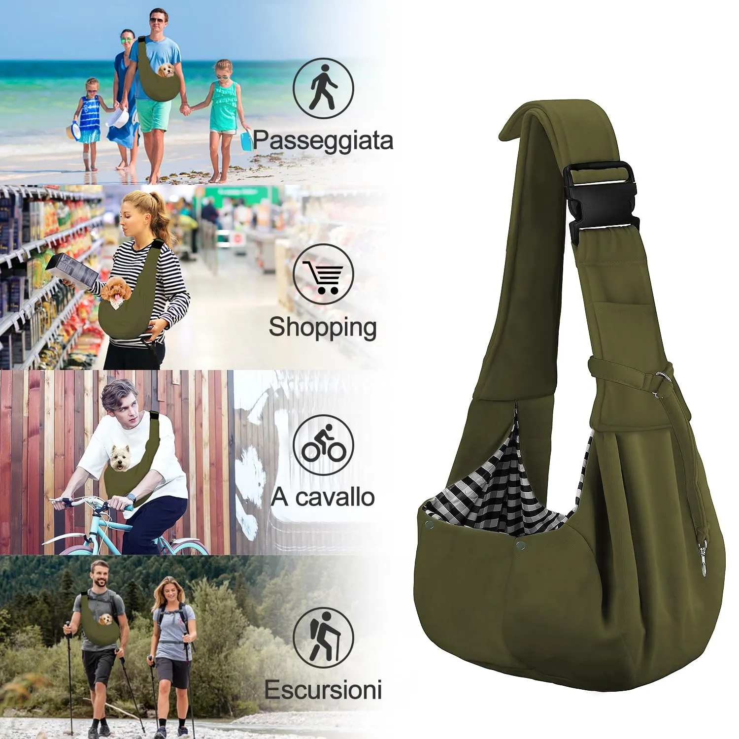 PETLOFT Reversibile Borsa Trasportino Zaino, Borsa da Trasporto per Cani Piccoli, Adjustable Borsa a Tracolla, Cross-Body Pet Sling Carrier con Gancio per Collare per Cane/Gatto Fino a 4.5kg - immagine 7