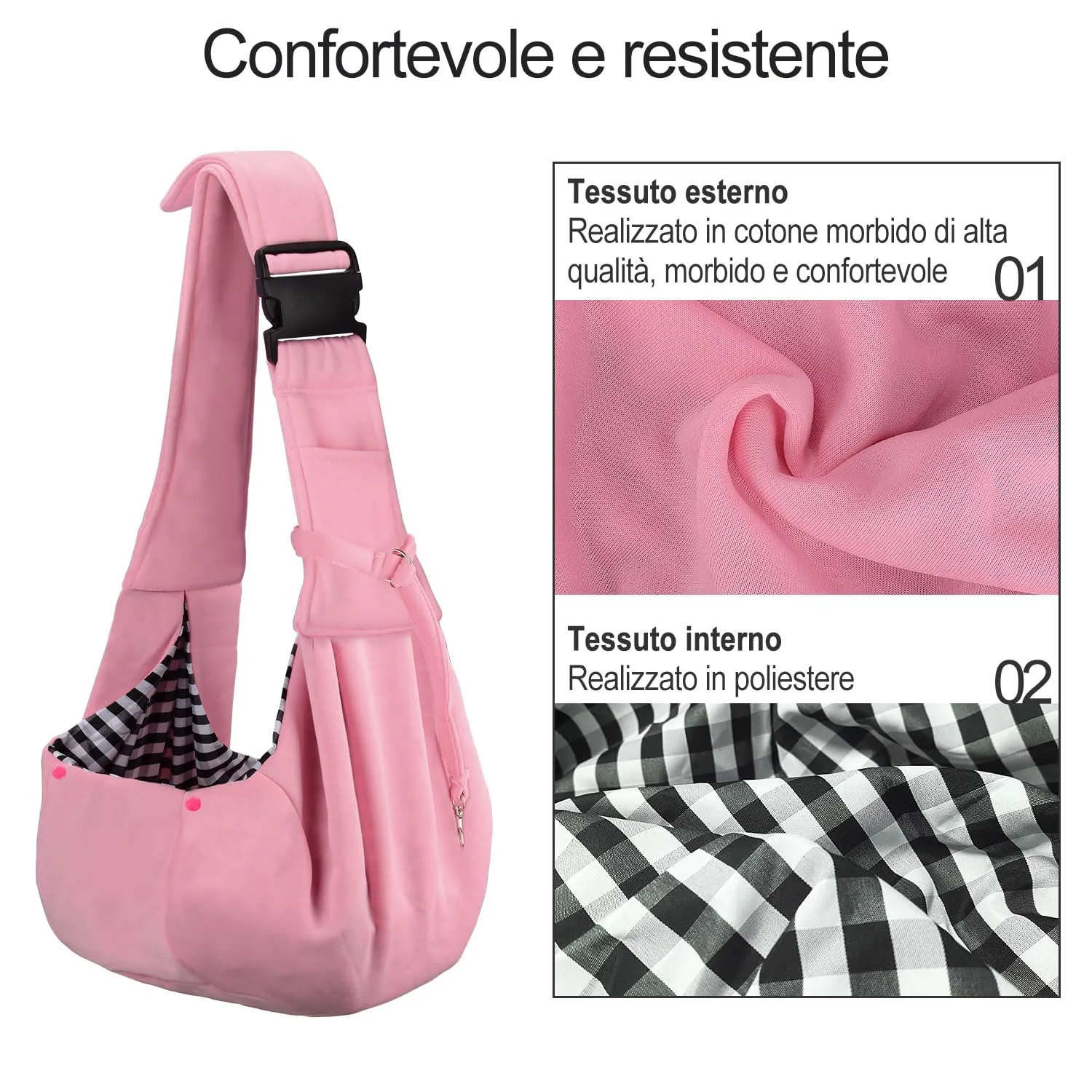 PETLOFT Reversibile Borsa Trasportino Zaino, Borsa da Trasporto per Cani Piccoli, Adjustable Borsa a Tracolla, Cross-Body Pet Sling Carrier con Gancio per Collare per Cane/Gatto Fino a 4.5kg - immagine 3