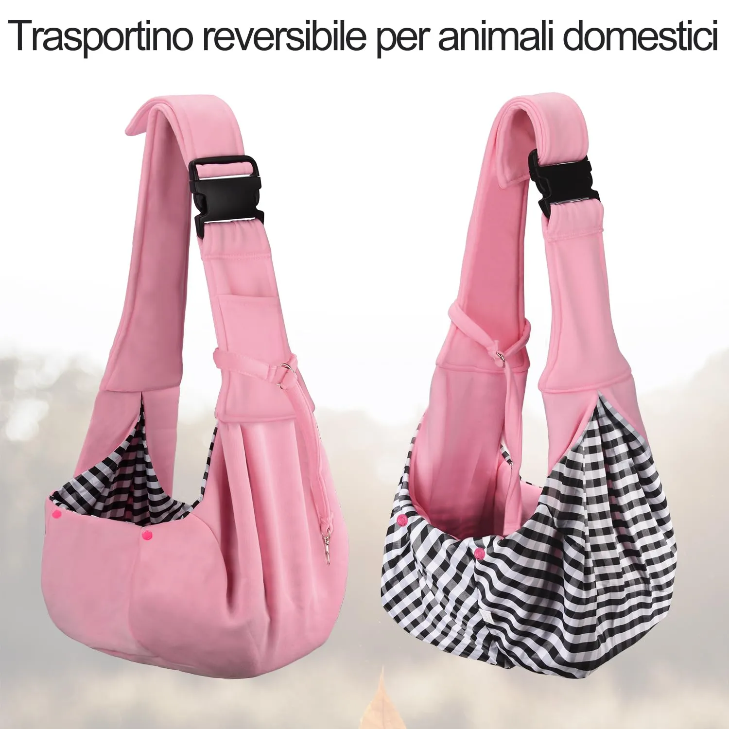 PETLOFT Reversibile Borsa Trasportino Zaino, Borsa da Trasporto per Cani Piccoli, Adjustable Borsa a Tracolla, Cross-Body Pet Sling Carrier con Gancio per Collare per Cane/Gatto Fino a 4.5kg - immagine 4