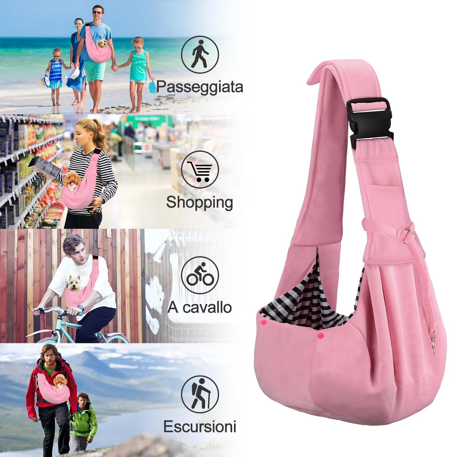 PETLOFT Reversibile Borsa Trasportino Zaino, Borsa da Trasporto per Cani Piccoli, Adjustable Borsa a Tracolla, Cross-Body Pet Sling Carrier con Gancio per Collare per Cane/Gatto Fino a 4.5kg - immagine 6