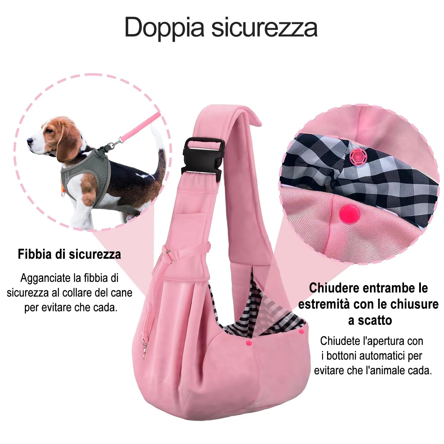 PETLOFT Reversibile Borsa Trasportino Zaino, Borsa da Trasporto per Cani Piccoli, Adjustable Borsa a Tracolla, Cross-Body Pet Sling Carrier con Gancio per Collare per Cane/Gatto Fino a 4.5kg - immagine 7