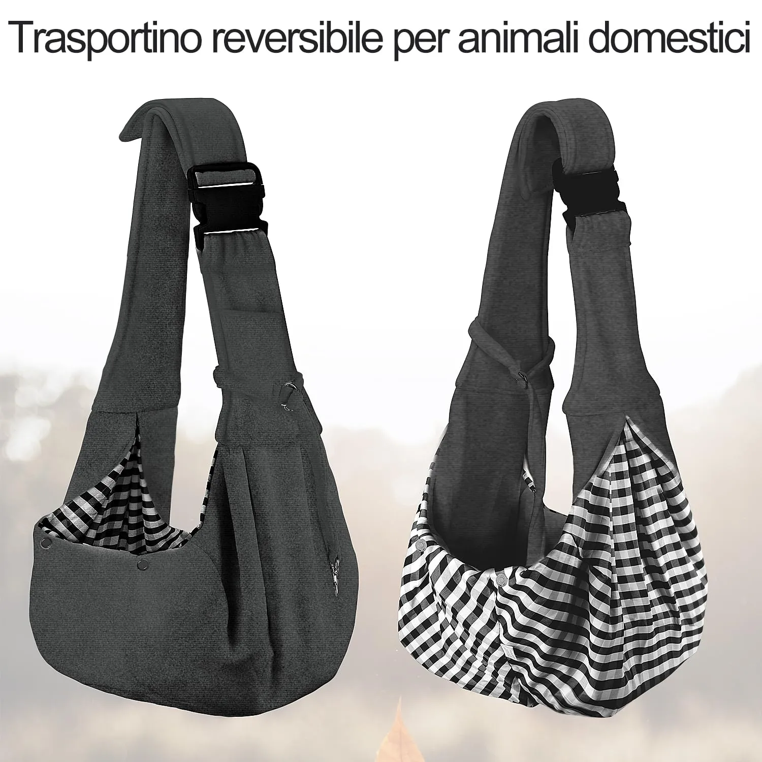 PETLOFT Reversibile Borsa Trasportino Zaino, Borsa da Trasporto per Cani Piccoli, Adjustable Borsa a Tracolla, Cross-Body Pet Sling Carrier con Gancio per Collare per Cane/Gatto Fino a 4.5kg - immagine 5