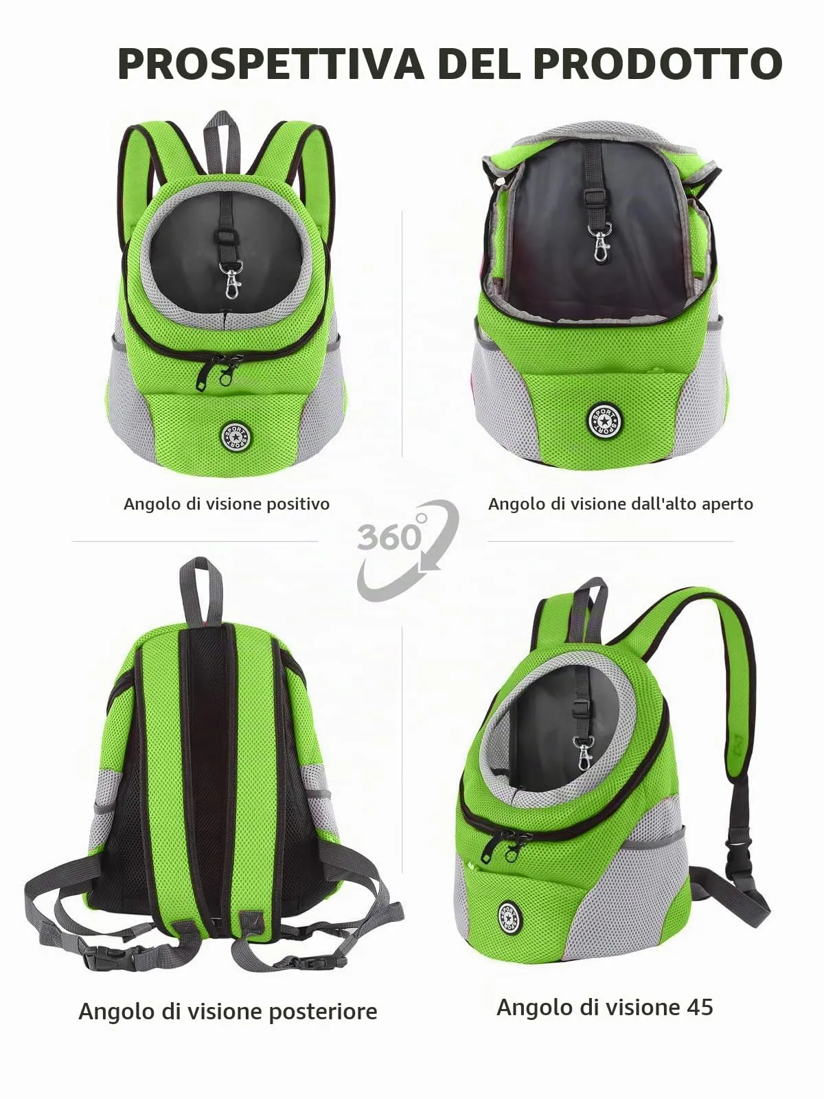 PETCUTE Zaino Trasporto Cane e Cuccioli,Zaino Traspirante per Cani per Animali Domestici,Guinzaglio di Sicurezza,Marsupio per Cani di Piccola Taglia e Gatti,Apertura Regolabile,per Viaggio - immagine 5