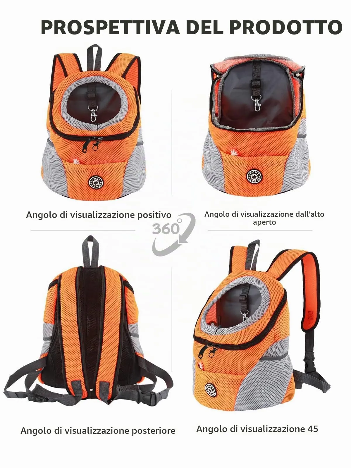 PETCUTE Zaino Trasporto Cane e Cuccioli,Zaino Traspirante per Cani per Animali Domestici,Guinzaglio di Sicurezza,Marsupio per Cani di Piccola Taglia e Gatti,Apertura Regolabile,per Viaggio - immagine 5