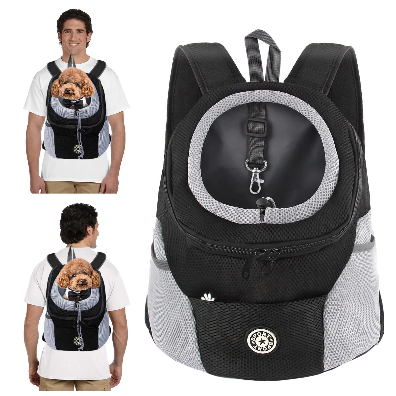 PETCUTE Zaino Trasporto Cane e Cuccioli,Zaino Traspirante per Cani per Animali Domestici,Guinzaglio di Sicurezza,Marsupio per Cani di Piccola Taglia e Gatti,Apertura Regolabile,per Viaggio - immagine 1