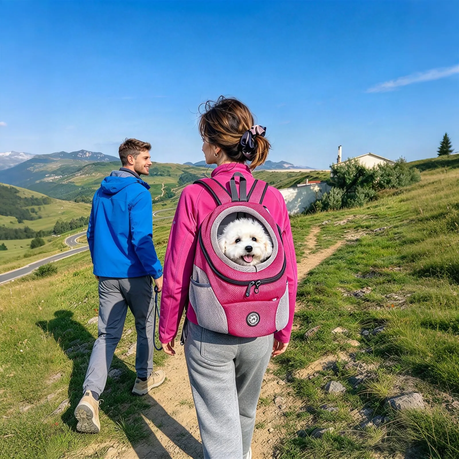 PETCUTE Zaino Trasporto Cane e Cuccioli,Zaino Traspirante per Cani per Animali Domestici,Guinzaglio di Sicurezza,Marsupio per Cani di Piccola Taglia e Gatti,Apertura Regolabile,per Viaggio - immagine 2