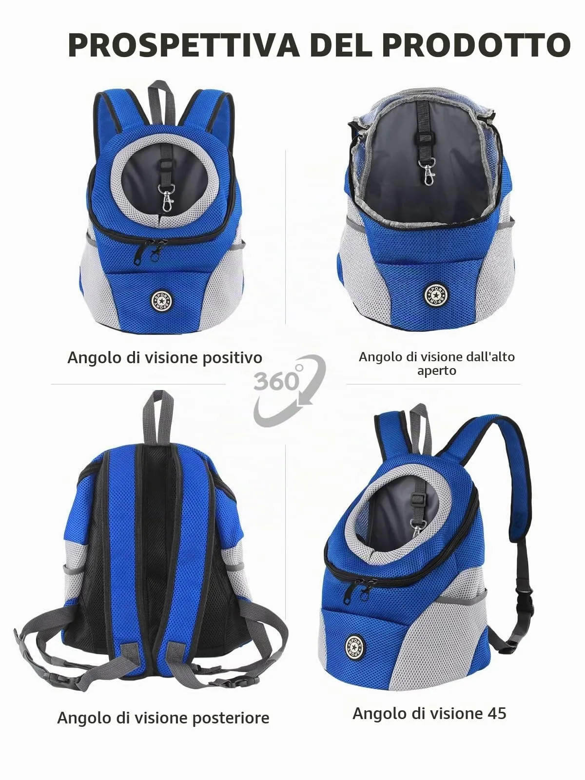 PETCUTE Zaino Trasporto Cane e Cuccioli,Zaino Traspirante per Cani per Animali Domestici,Guinzaglio di Sicurezza,Marsupio per Cani di Piccola Taglia e Gatti,Apertura Regolabile,per Viaggio - immagine 5