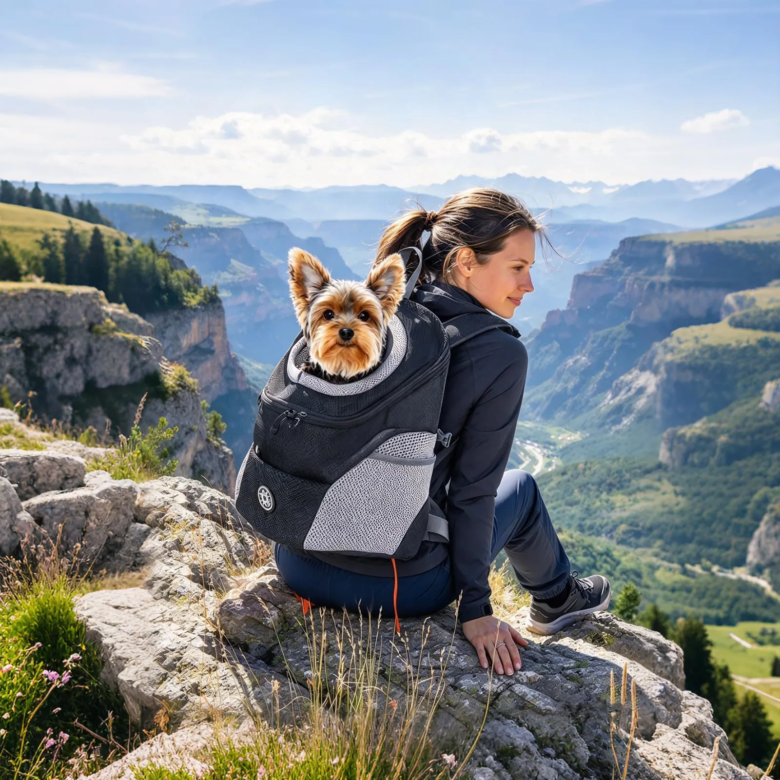 PETCUTE Zaino Trasporto Cane e Cuccioli,Zaino Traspirante per Cani per Animali Domestici,Guinzaglio di Sicurezza,Marsupio per Cani di Piccola Taglia e Gatti,Apertura Regolabile,per Viaggio - immagine 2