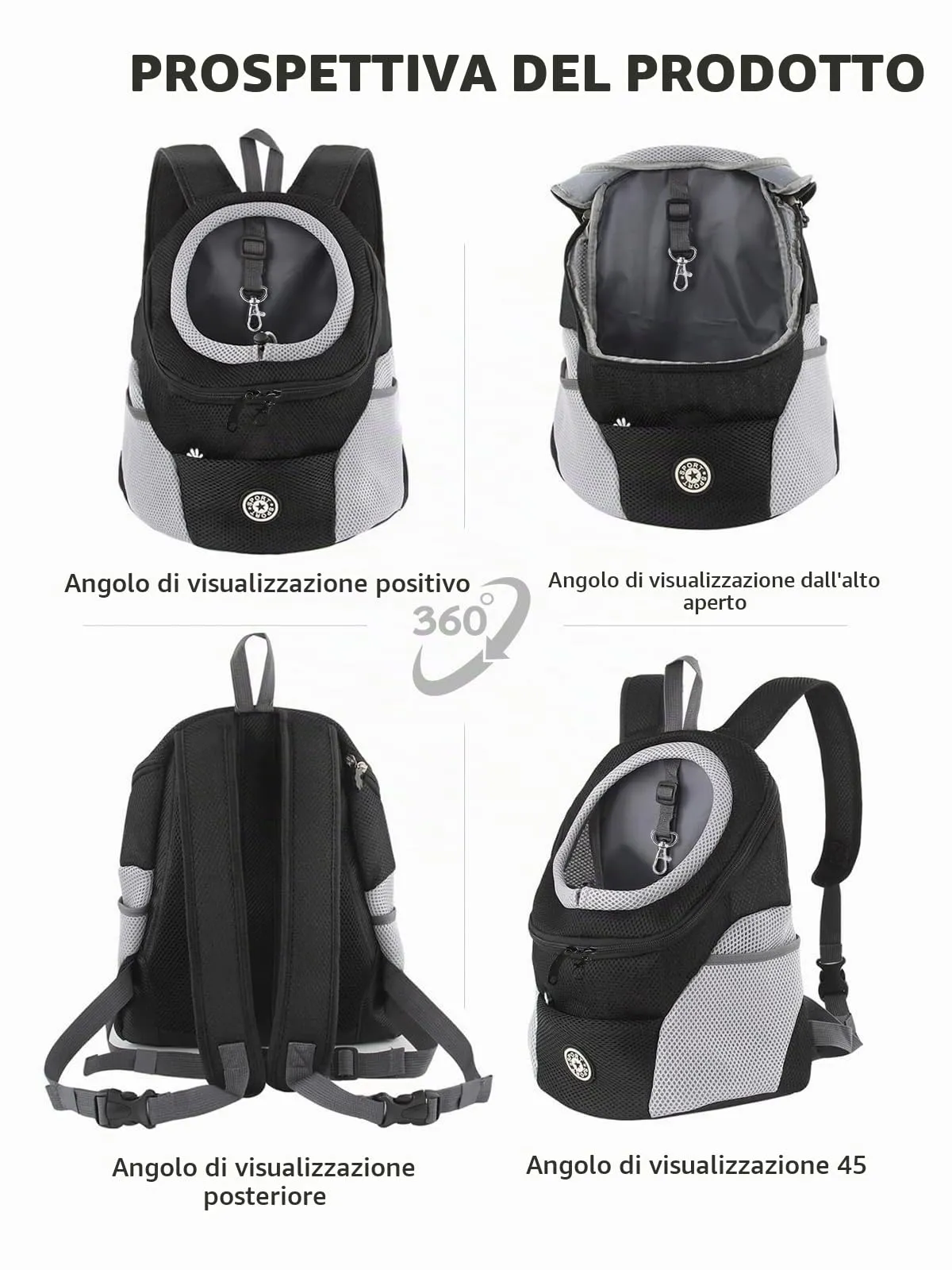PETCUTE Zaino Trasporto Cane e Cuccioli,Zaino Traspirante per Cani per Animali Domestici,Guinzaglio di Sicurezza,Marsupio per Cani di Piccola Taglia e Gatti,Apertura Regolabile,per Viaggio - immagine 5