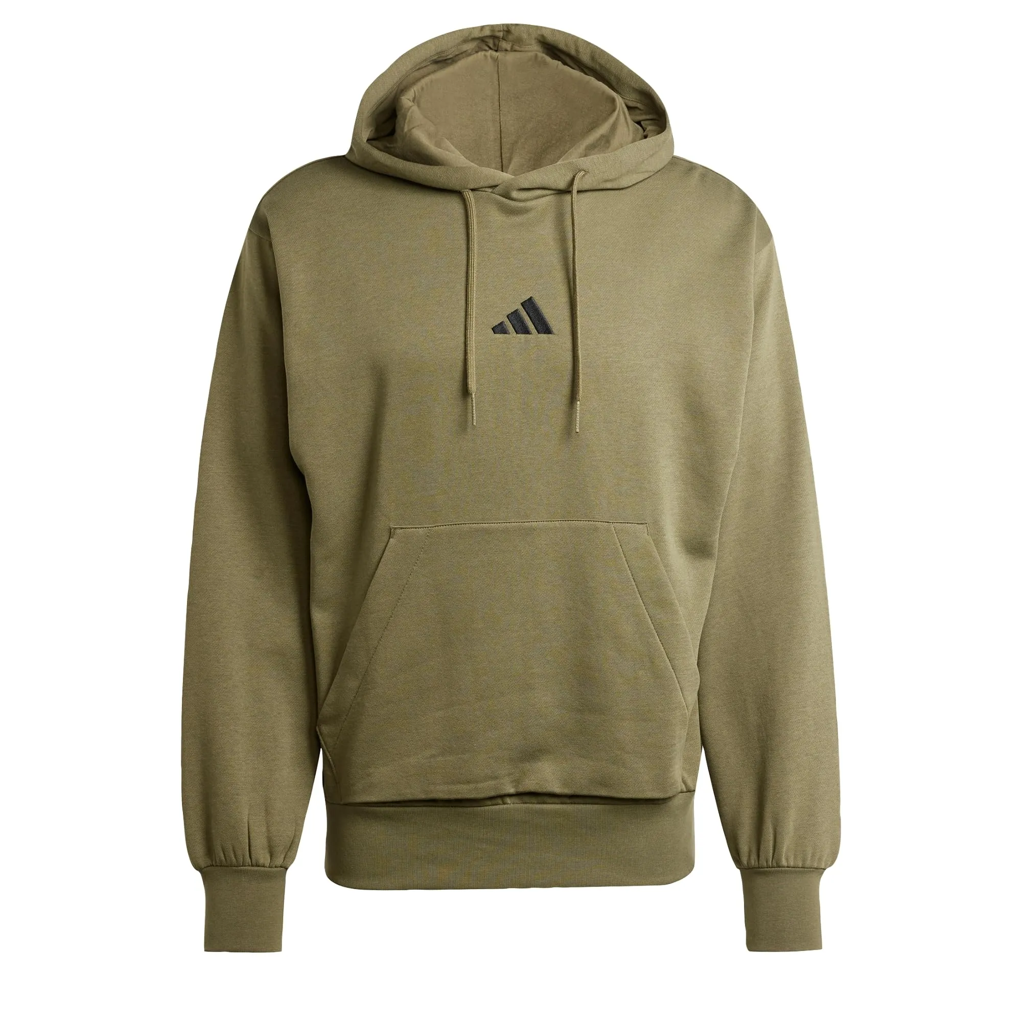 adidas Uomo Essentials Feelcozy Fleece Hoodie Sweatshirt, Olive Strata/Black, S - immagine 1