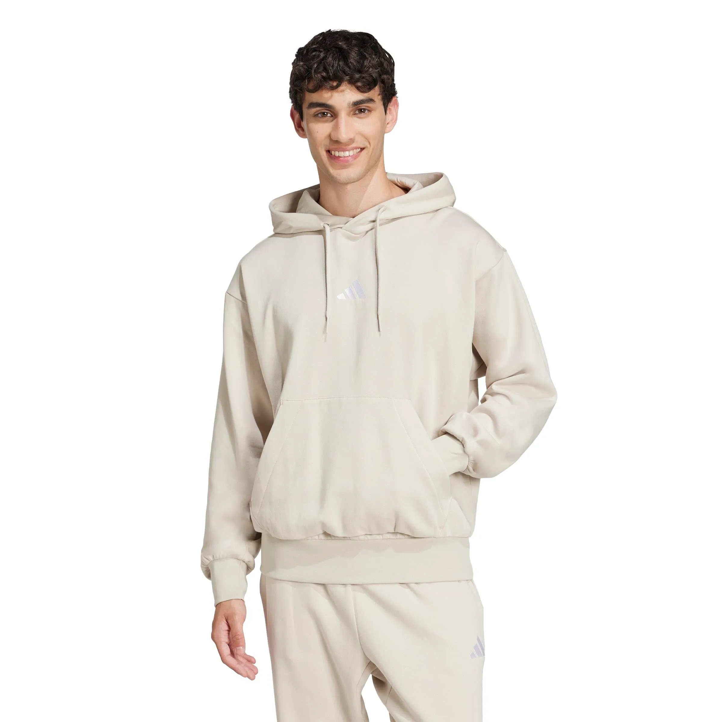 adidas Uomo Essentials Feelcozy Fleece Hoodie Sweatshirt, Wonder Alumina/White, XS - immagine 2