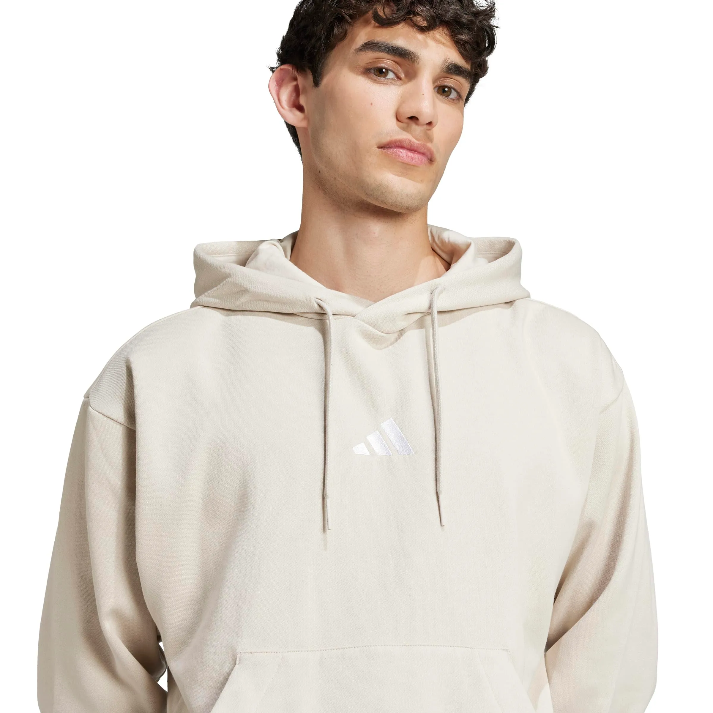 adidas Uomo Essentials Feelcozy Fleece Hoodie Sweatshirt, Wonder Alumina/White, XS - immagine 5