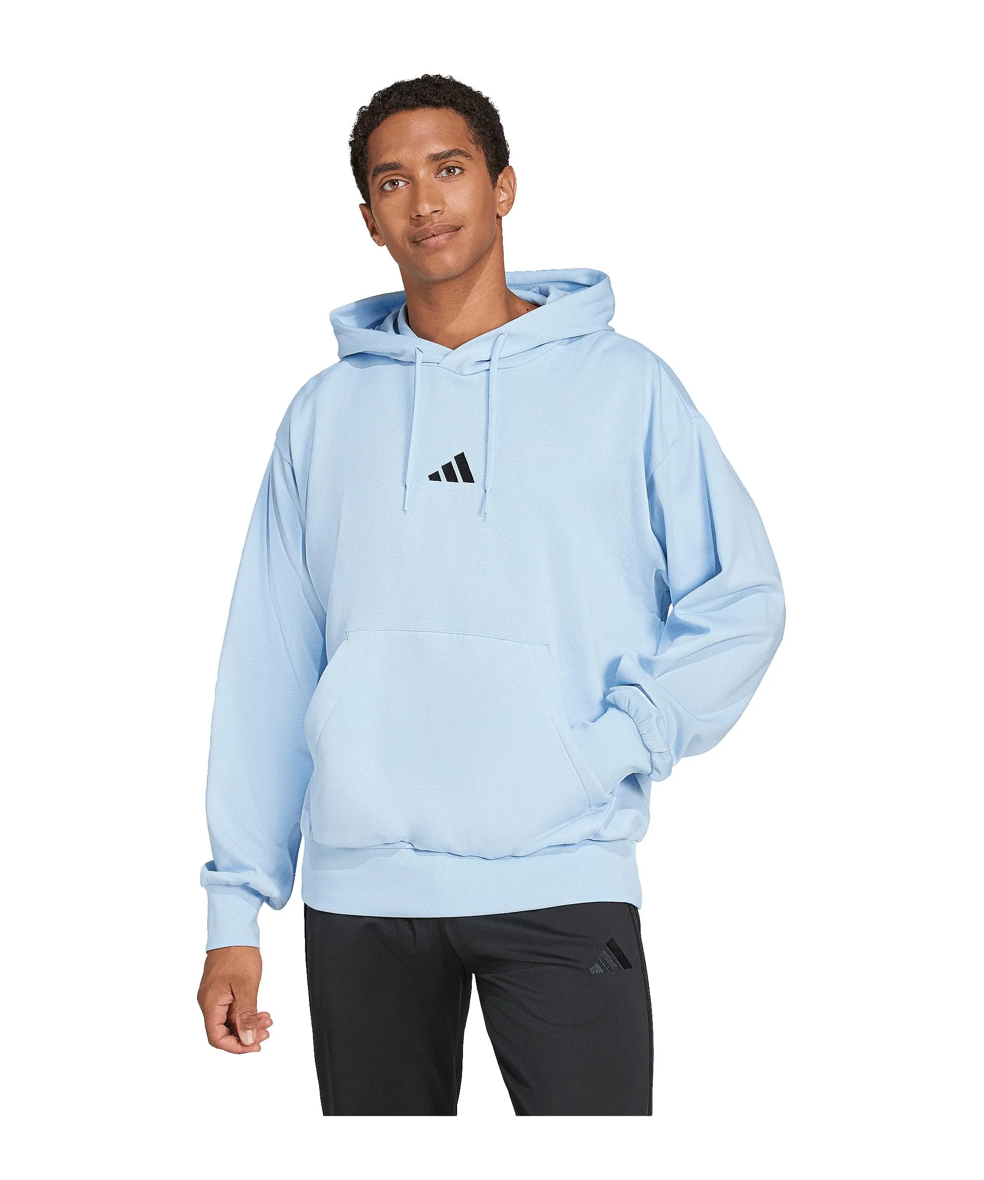 adidas Uomo Essentials Feelcozy Fleece Hoodie Sweatshirt, Glow Blue/Black, M - immagine 3
