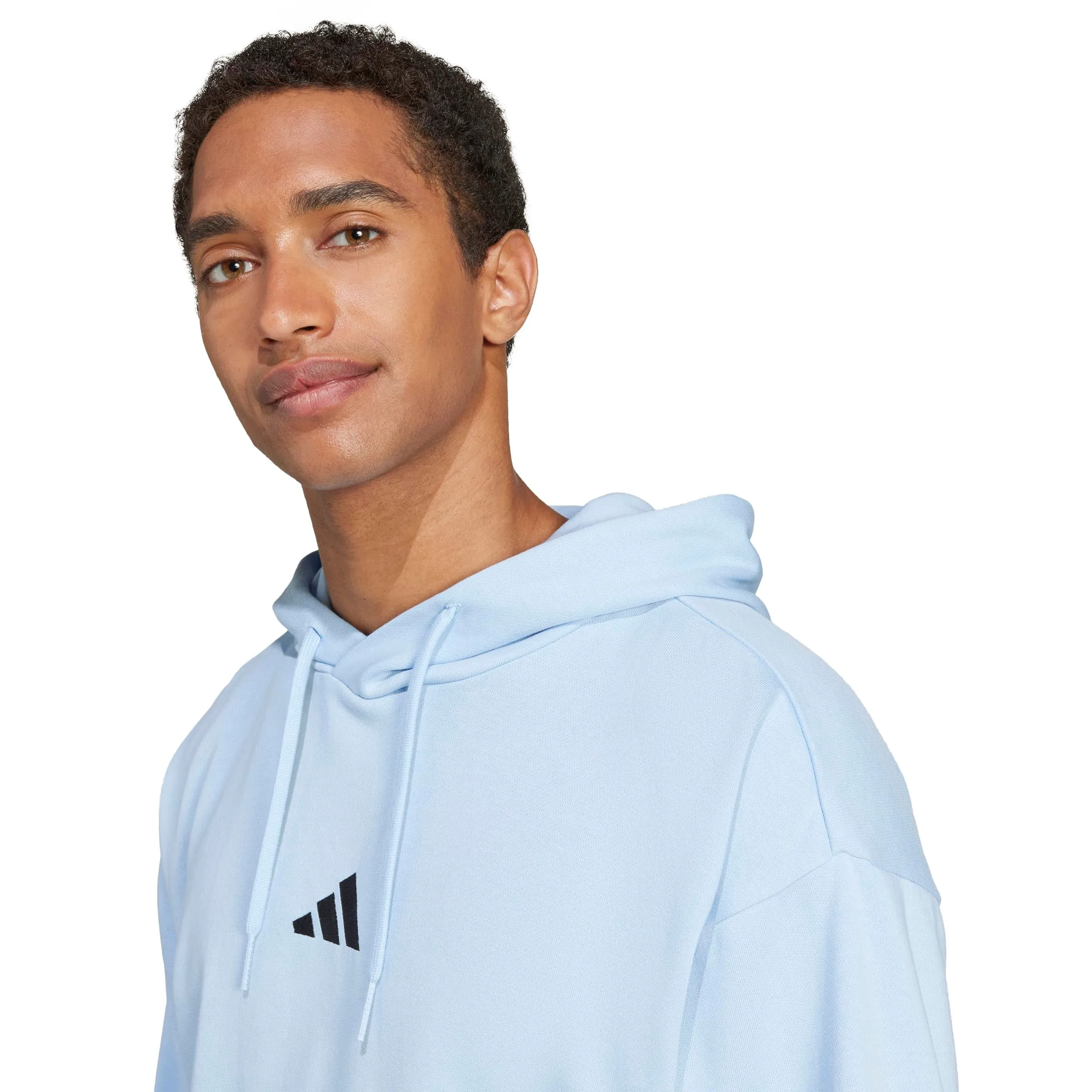 adidas Uomo Essentials Feelcozy Fleece Hoodie Sweatshirt, Glow Blue/Black, L - immagine 5