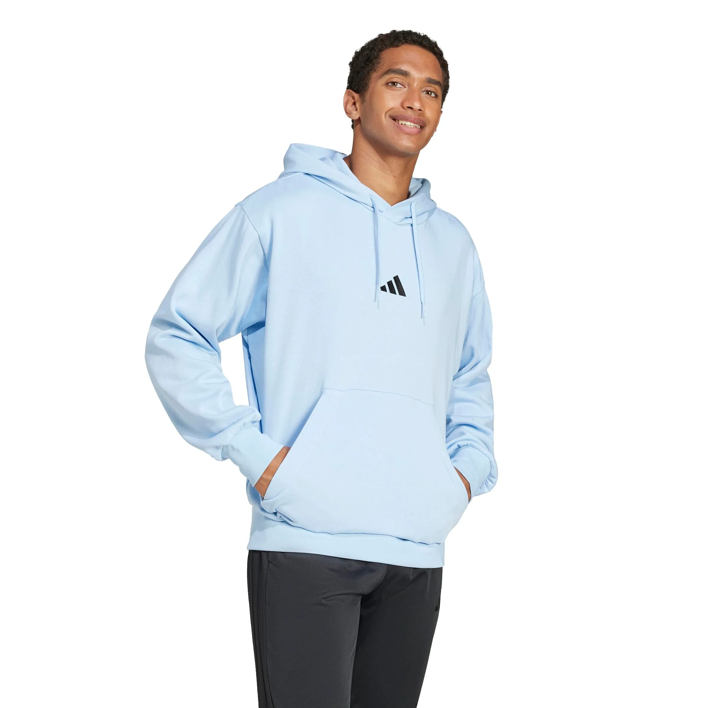 adidas Uomo Essentials Feelcozy Fleece Hoodie Sweatshirt, Glow Blue/Black, L - immagine 7