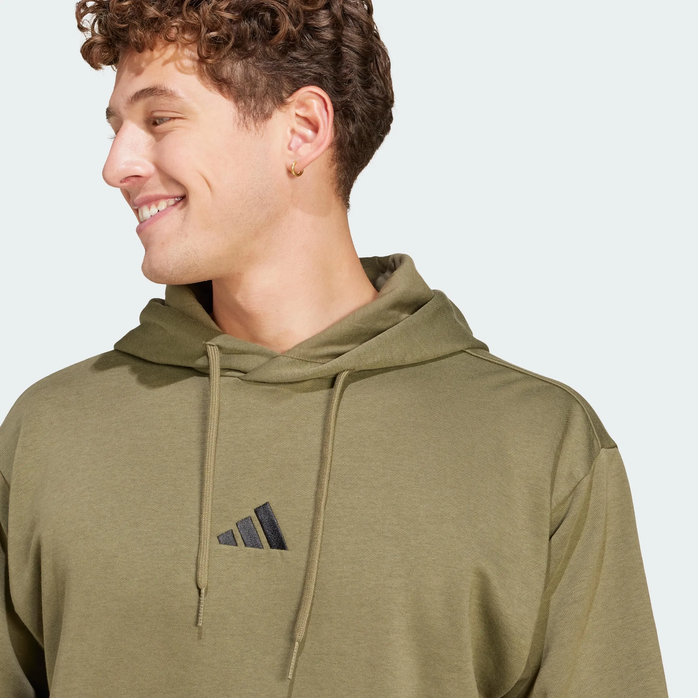 adidas Uomo Essentials Feelcozy Fleece Hoodie Sweatshirt, Olive Strata/Black, L - immagine 2