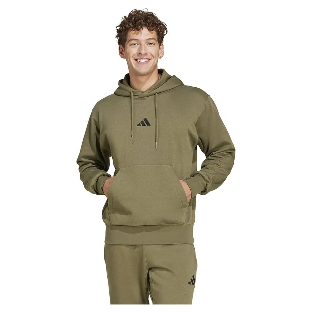 adidas Uomo Essentials Feelcozy Fleece Hoodie Sweatshirt, Olive Strata/Black, L - immagine 3