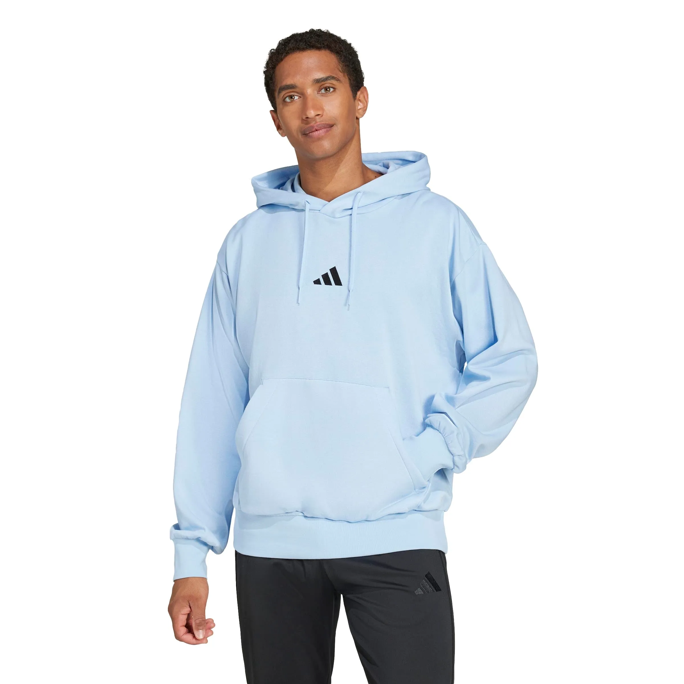 adidas Uomo Essentials Feelcozy Fleece Hoodie Sweatshirt, Glow Blue/Black, S - immagine 2
